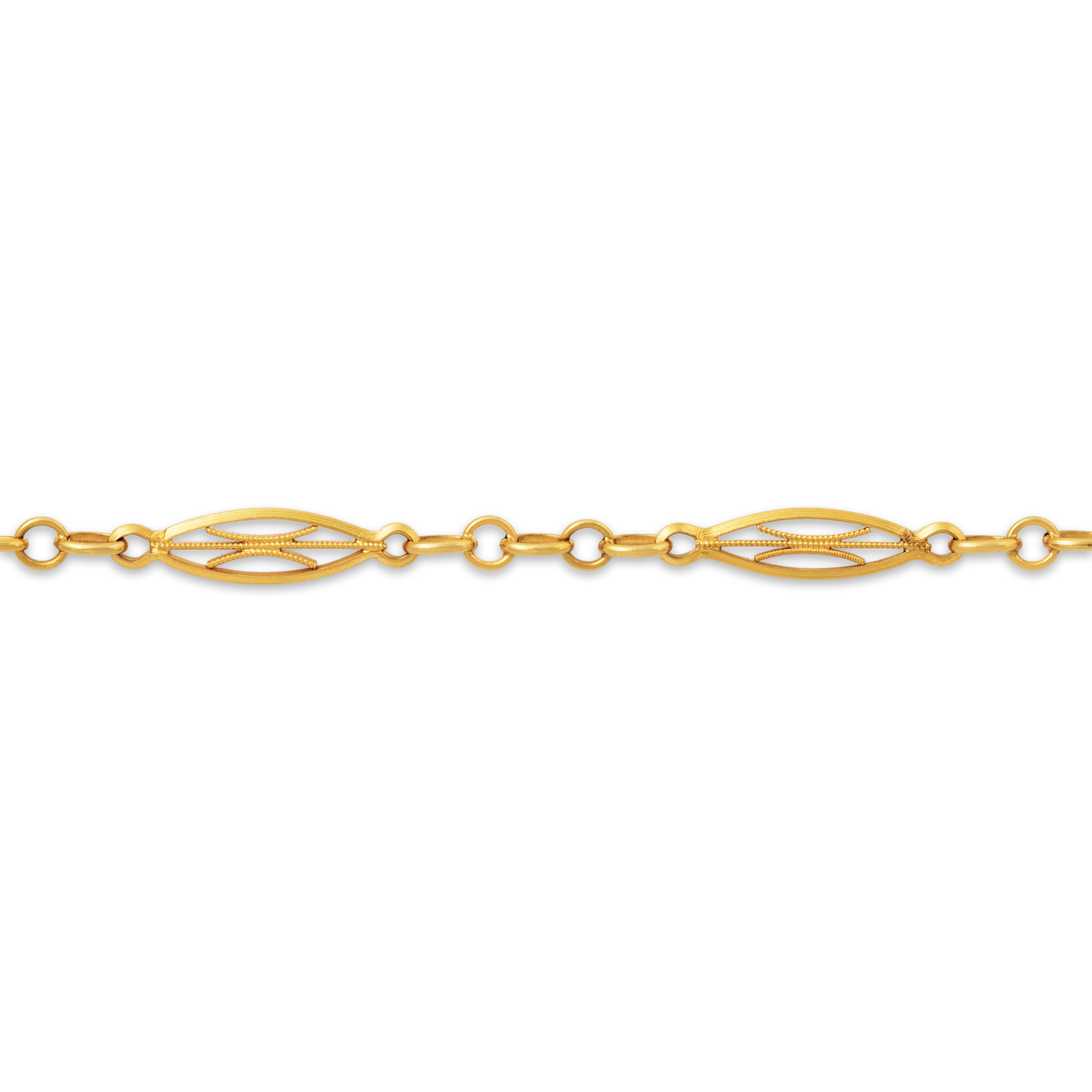 Antique French 18k Yellow Gold Openwork Oval Link Watch Chain Bracelet 7.5、mySite、hinf8tx79