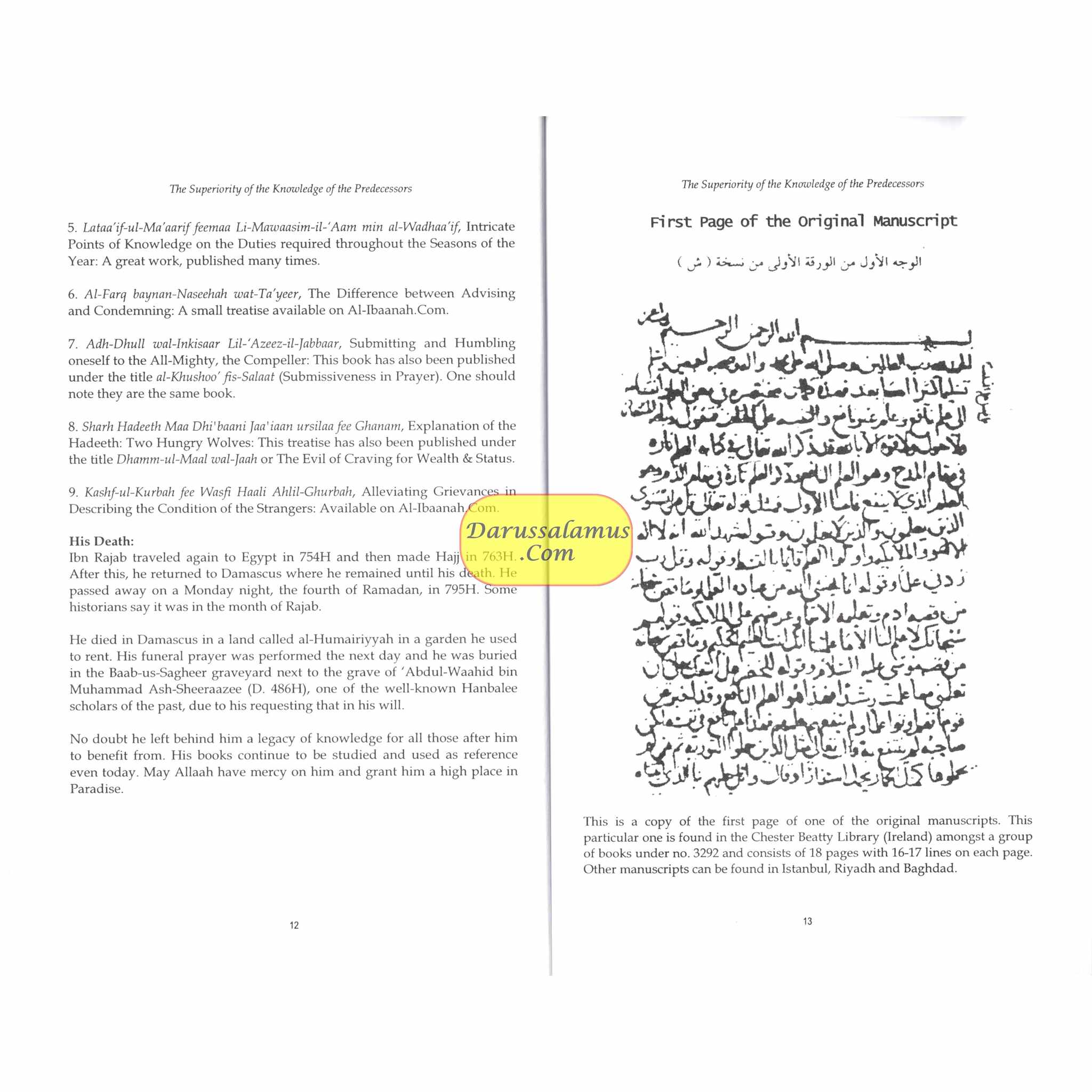 The Superiority Of The Knowledge Of The Predecessors Over the Knowledge Of the Successors By Ibn Rajab al-Hanbali、mySite、topwebapps