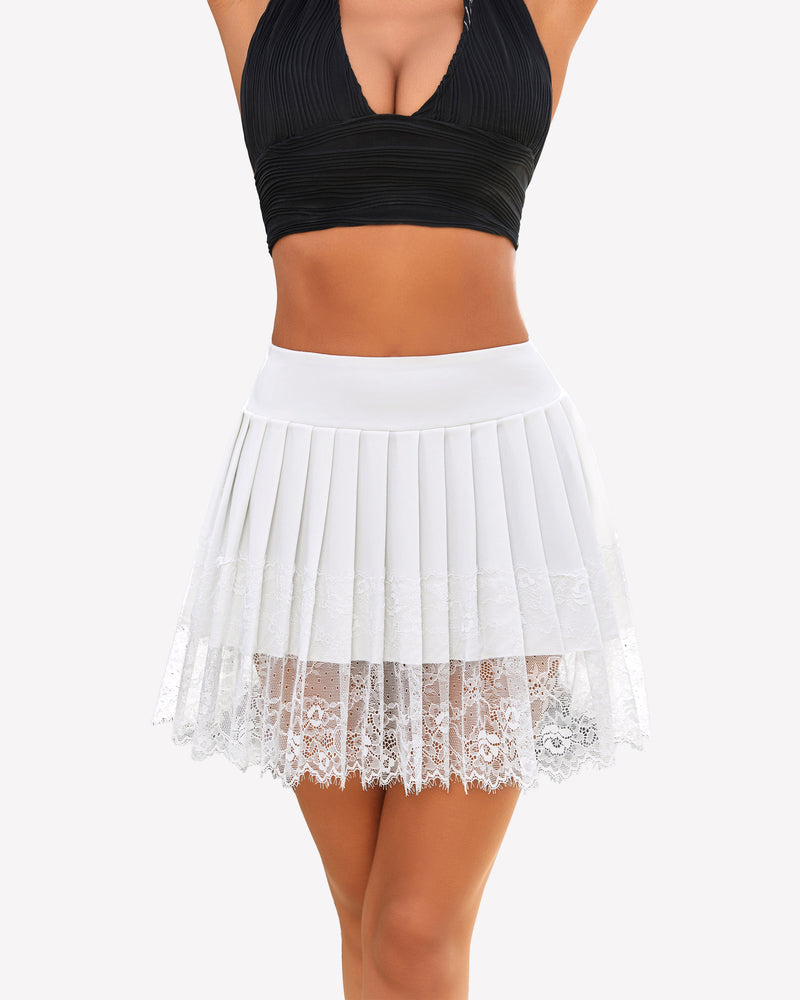 Pleated Lace High Waist Mini Skirts、mySite、bengalsvssteelers