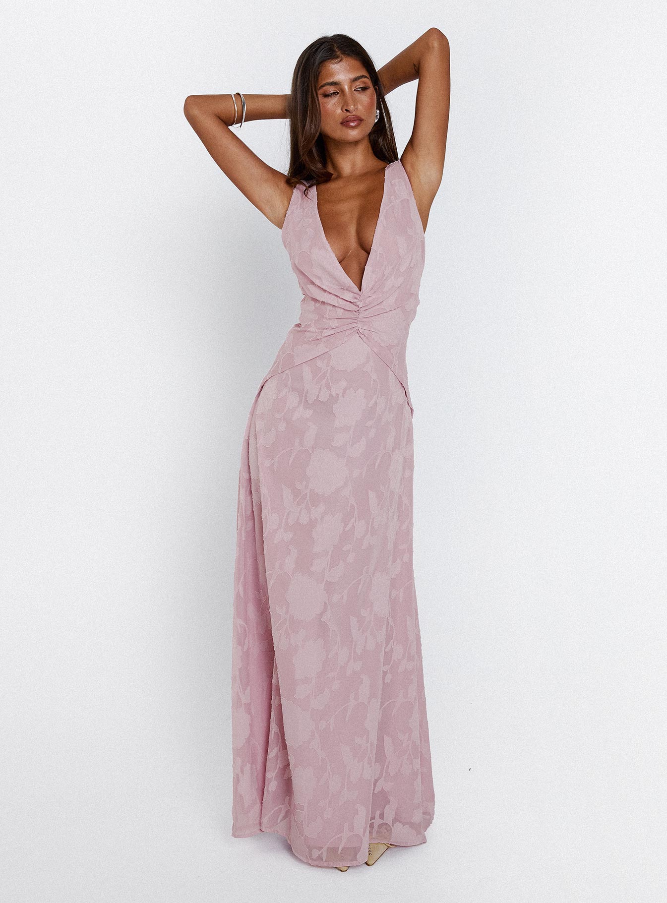 Frederica Plunge Burnout Maxi Dress Mauve、mySite、solidvoid