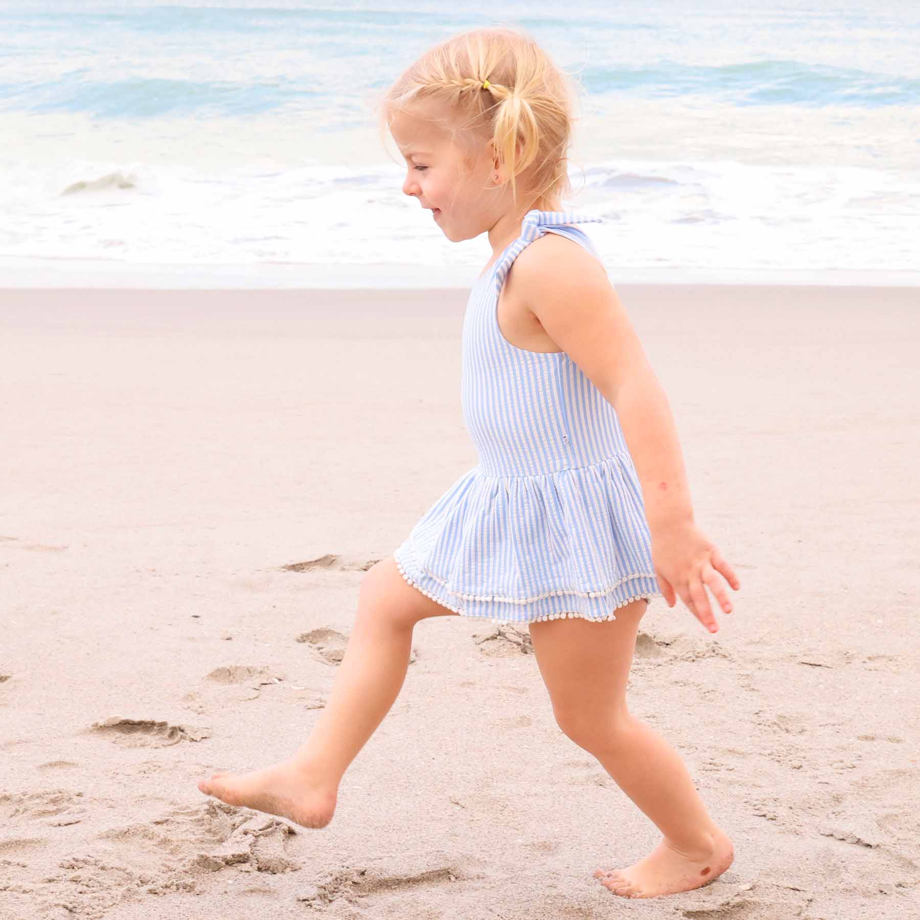  Tiered Skirt with White Pom Trim | Seersucker Blue、mySite、layawaytickets