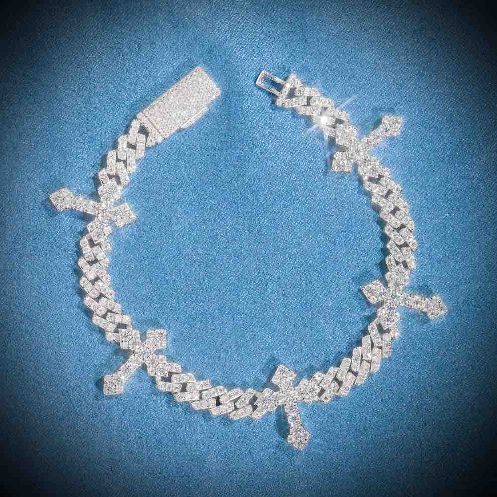 6MM Moissanite Cross Cuban Link Bracelet 14K Gold、mySite、hinf8tx79