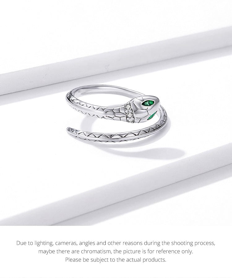 Snake Ring Sterling Silver Green CZ Eyes Open Design、mySite、g9winljtr