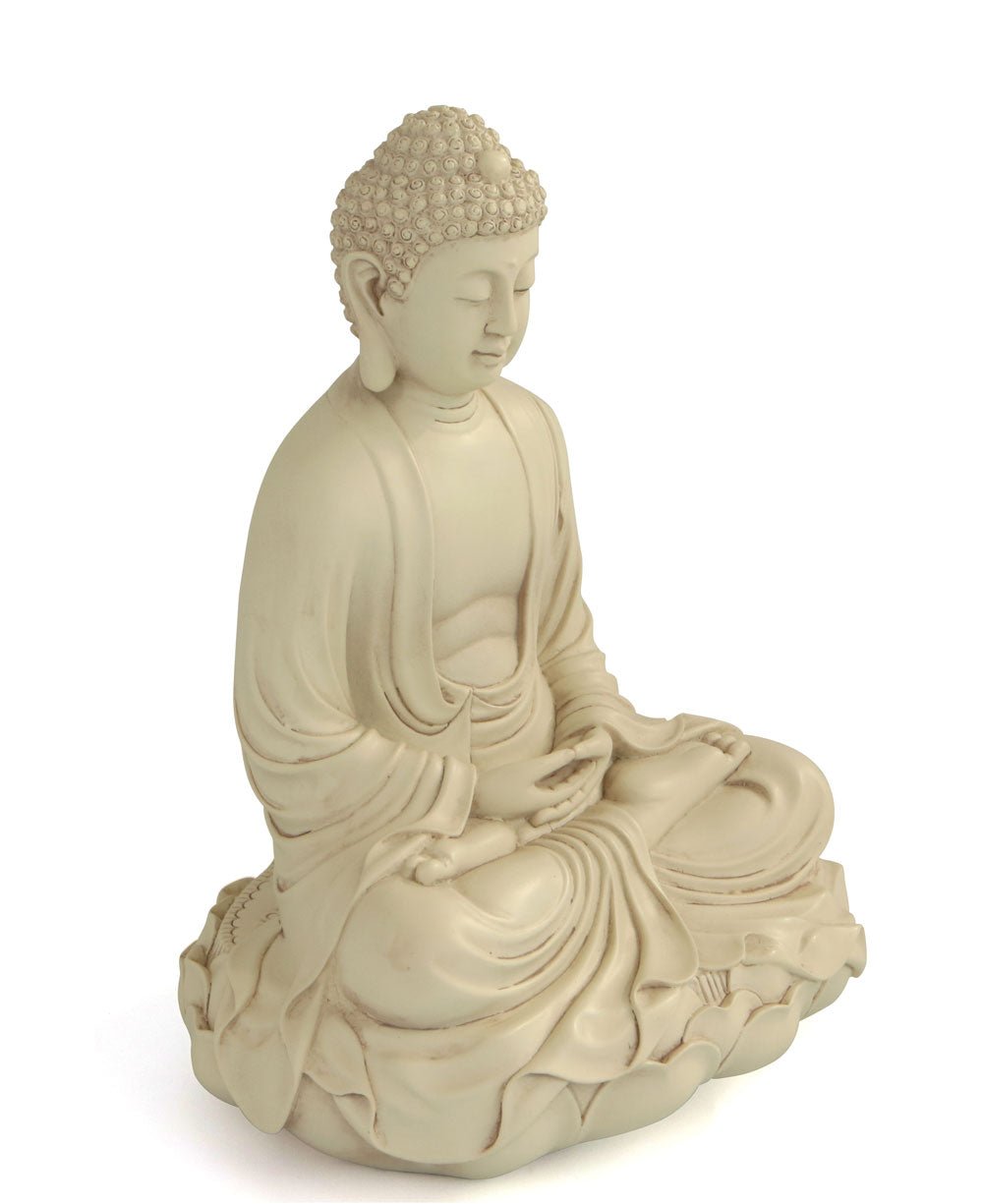 Meditating Buddha Statue on Lotus, Stone Finish, 11 Inches、mySite、topwebapps