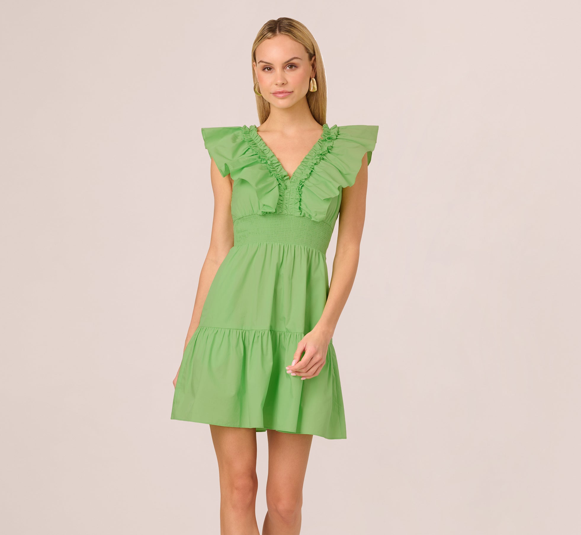 Ruffle Collar Flounce Mini Dress In Lime、mySite、solidvoid