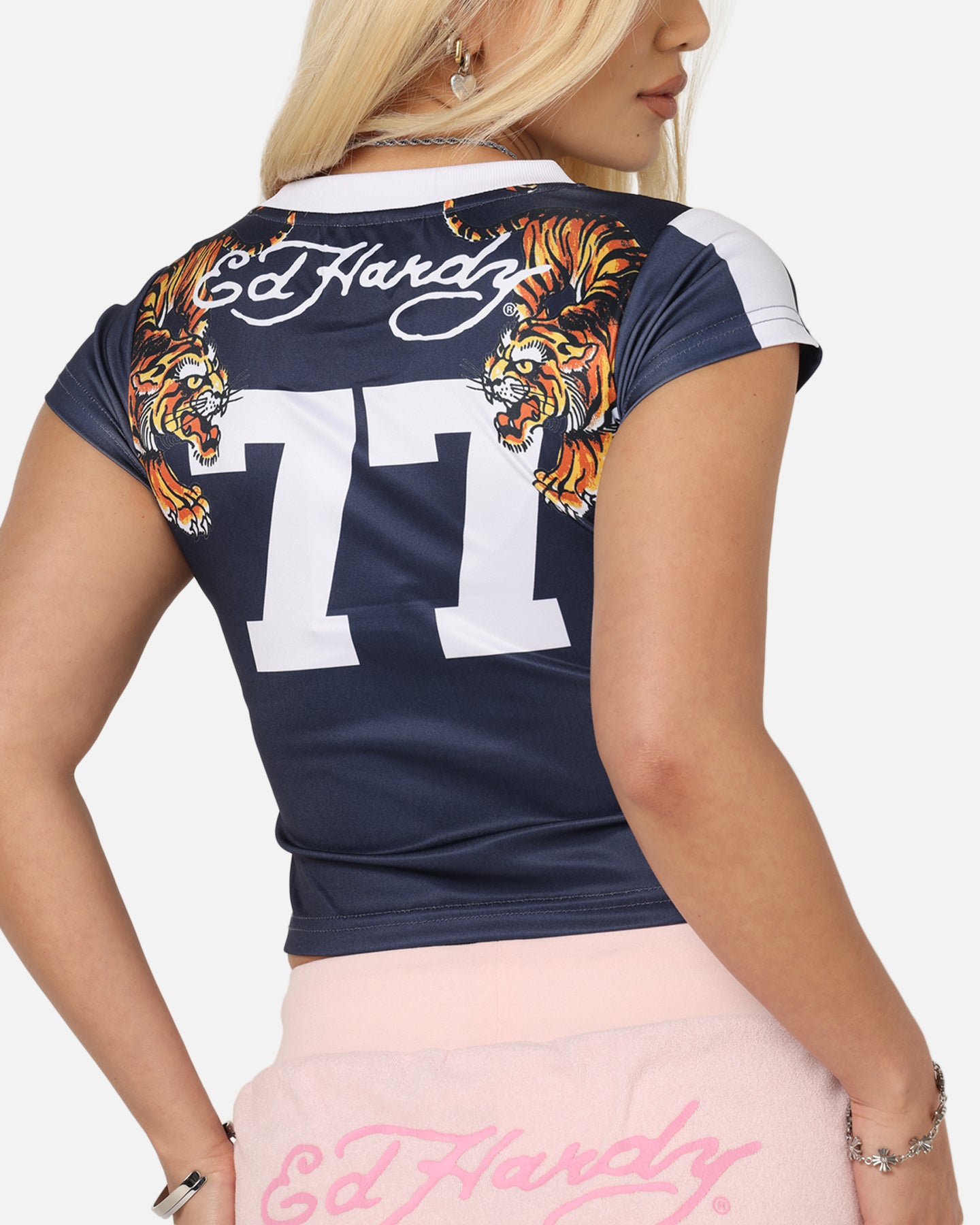 Ed Hardy Women's Football Baby T-Shirt Navy/White、mySite、zt4zffjzw