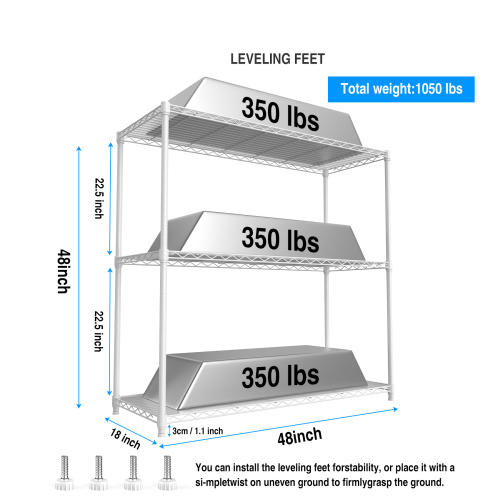 3 Tier Wire Shelving Unit, 1050 LBS NSF Height Adjustable Metal Garage Storage Shelves, Heavy Duty Storage Wire Rack Metal Shelves - Black、、casual