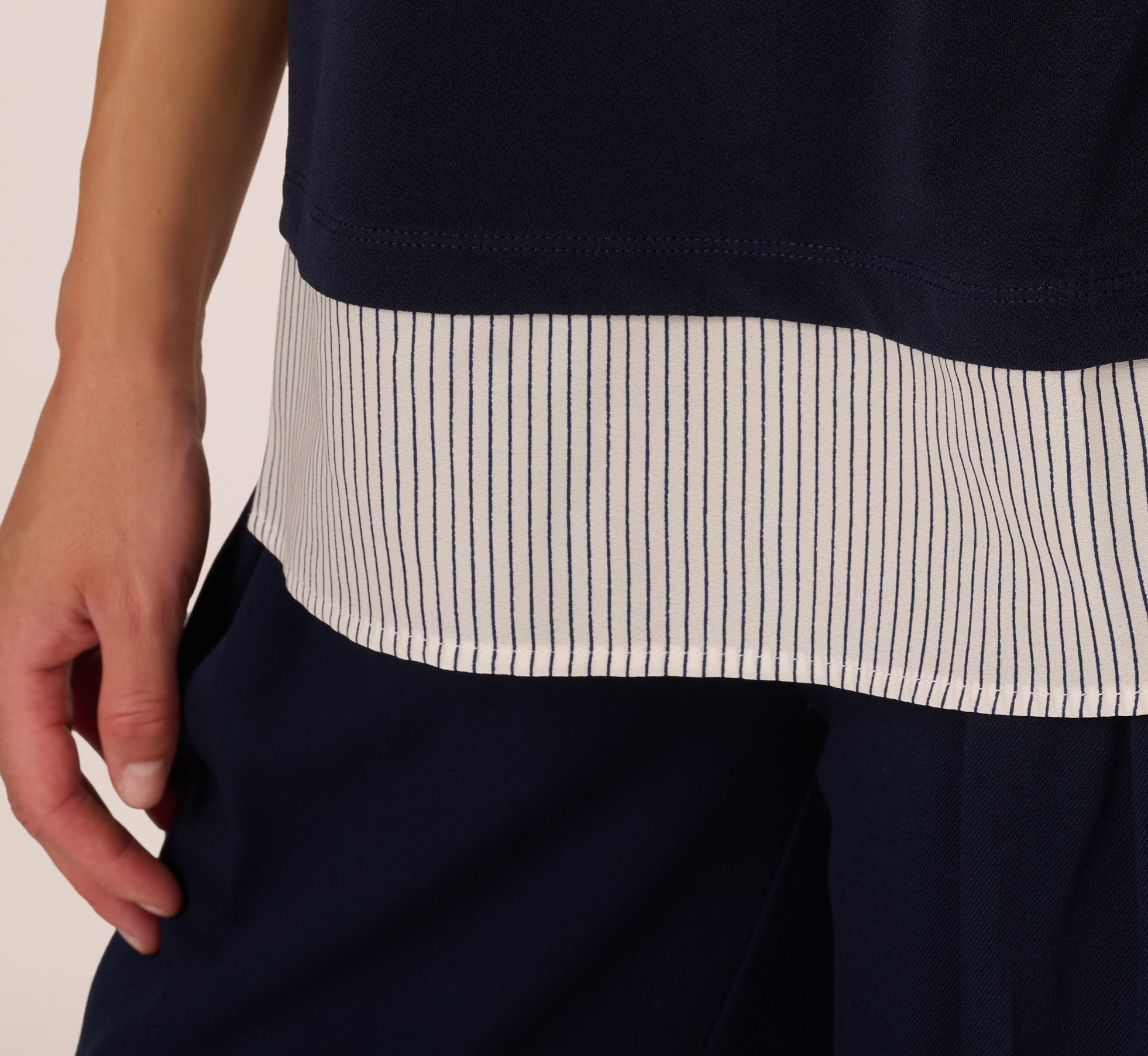 Striped Flutter Sleeve Twofer Sweater Vest Top In Navy W Crosshatch Stripe、mySite、solidvoid