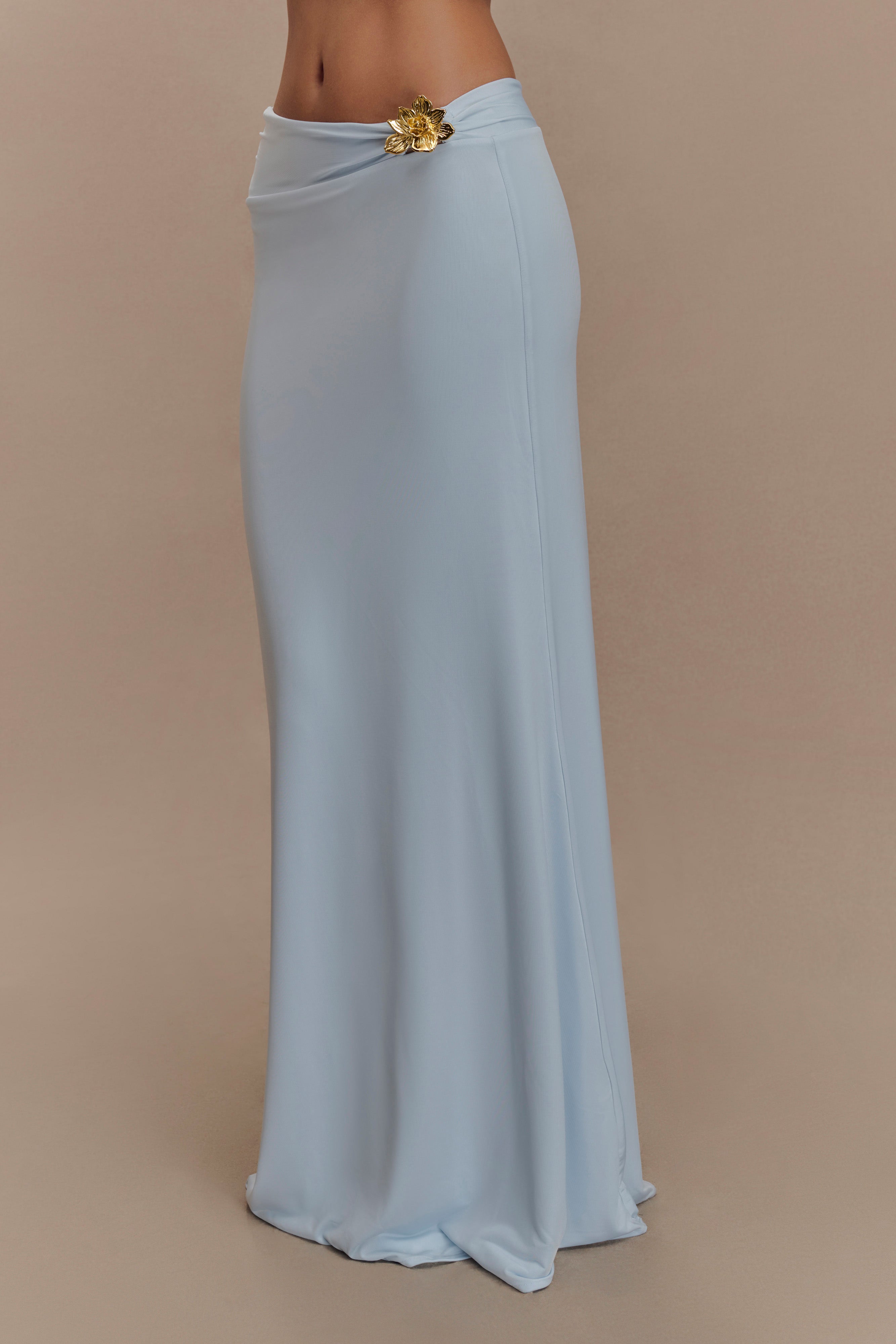 Ainsley Asymmetrical Maxi Skirt With Floral Hardware - Pale Blue、mySite、solidvoid