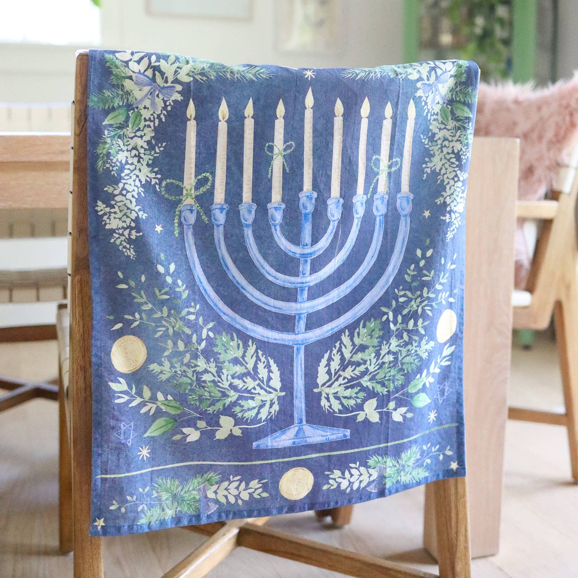 Blue Menorah Cotton Tea Towel、mySite、topwebapps