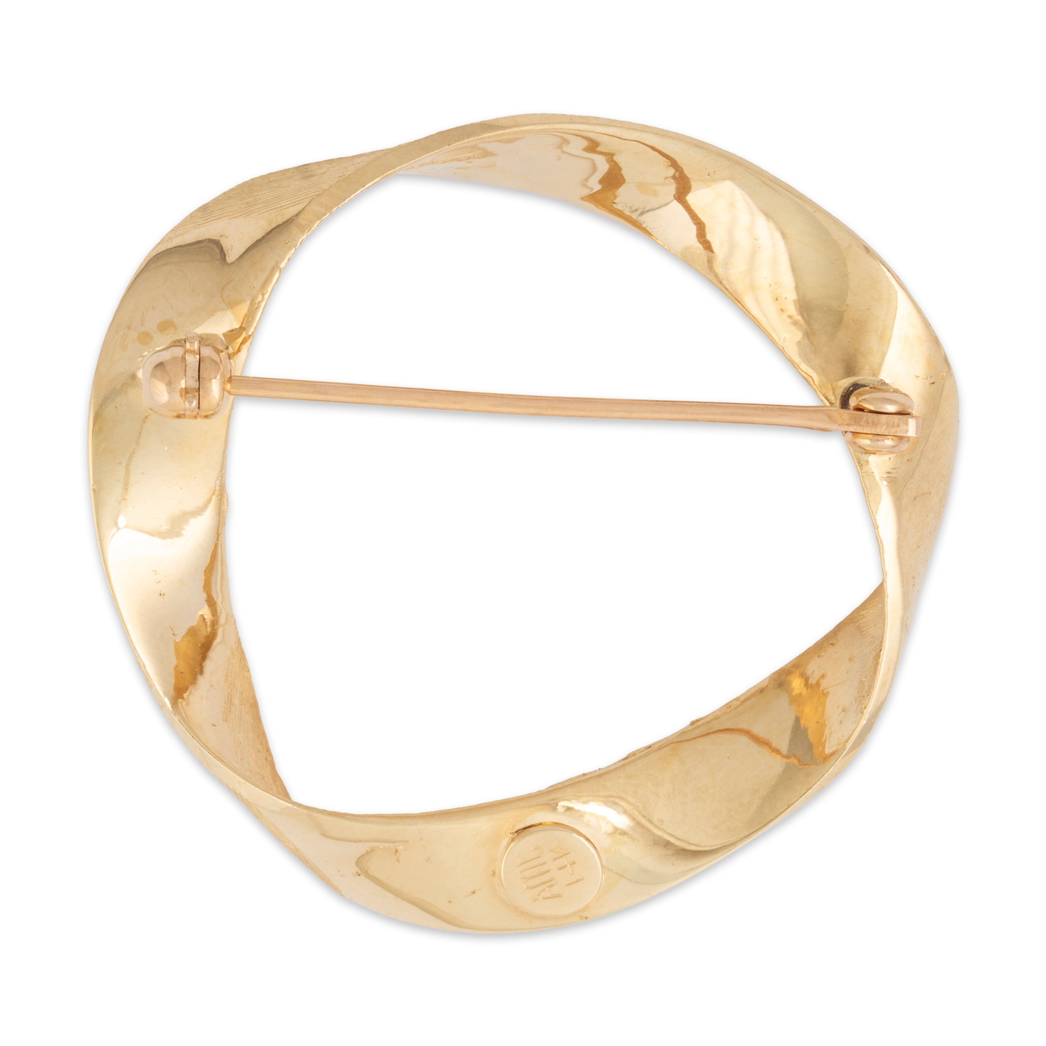 Vintage 14k Yellow Gold Brushed Elliptical Modernist Pin / Brooch、mySite、hinf8tx79