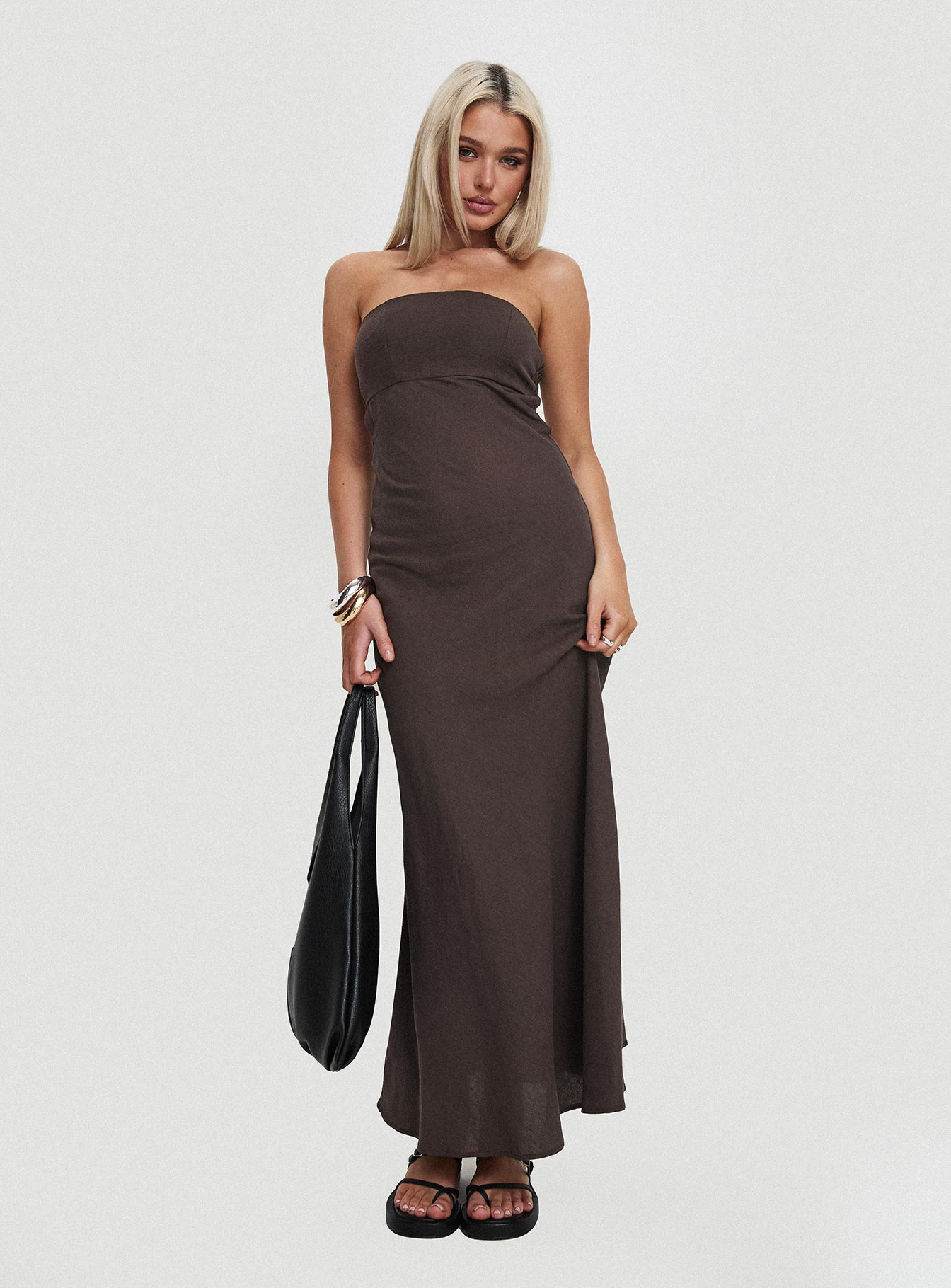 Yahir Strapless Maxi Dress Brown、mySite、solidvoid