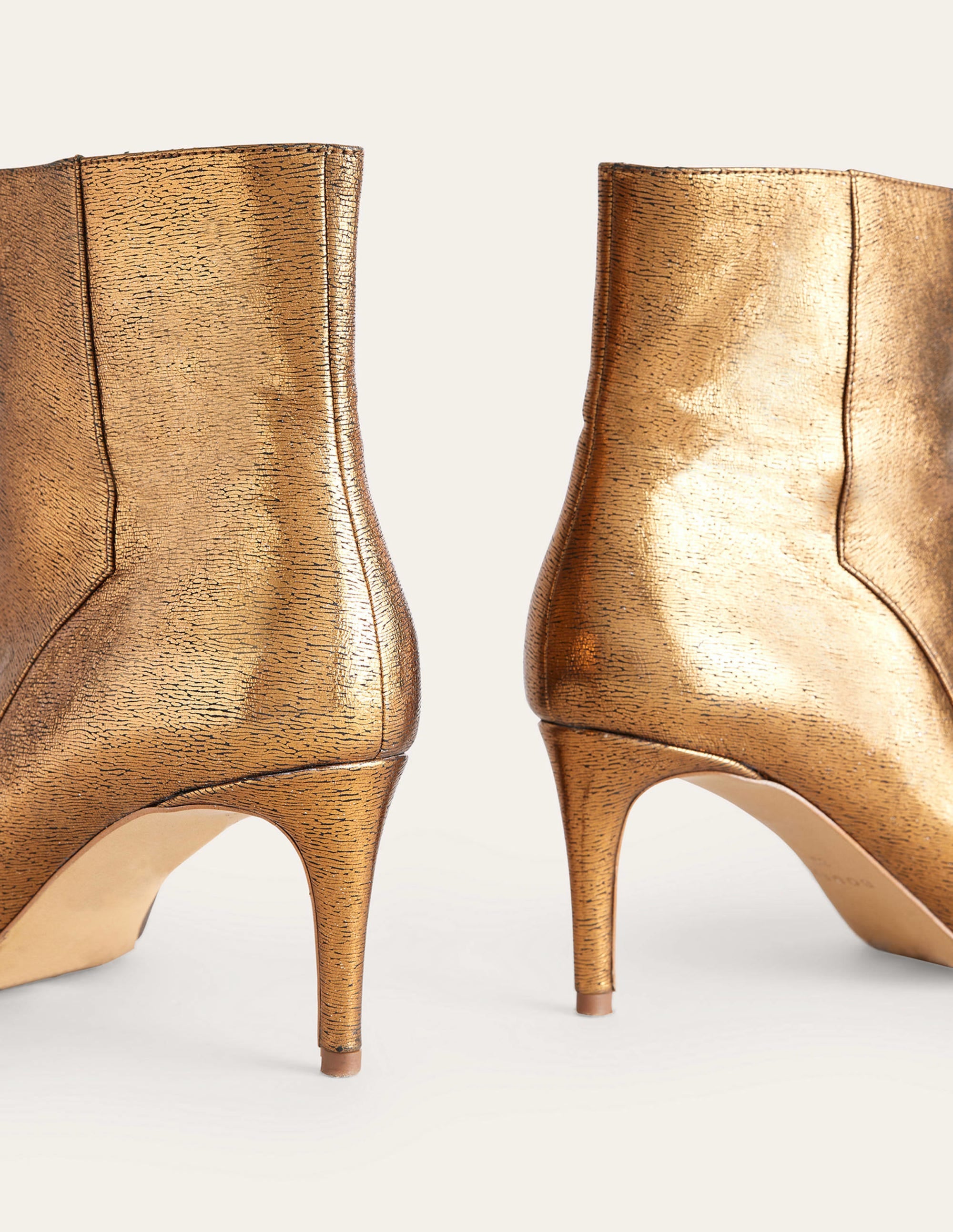  Pointed-Toe Ankle Boots-Gold Metallic Leather、mySite、ashleygrahame