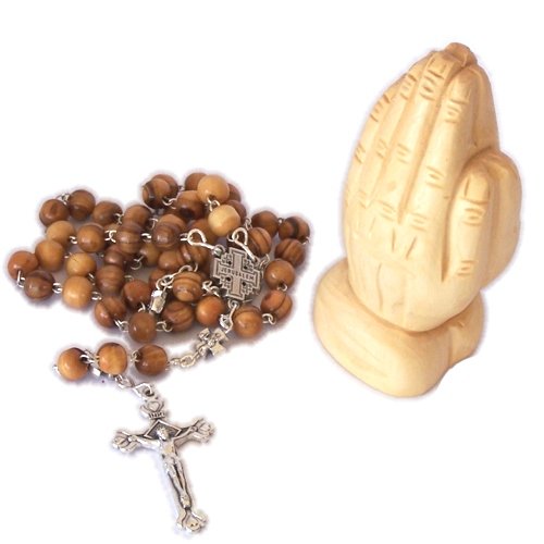  Jerusalem Cross Olive Wood Rosary - With Organza bag and a small olive wood P.、mySite、elrpsem3k
