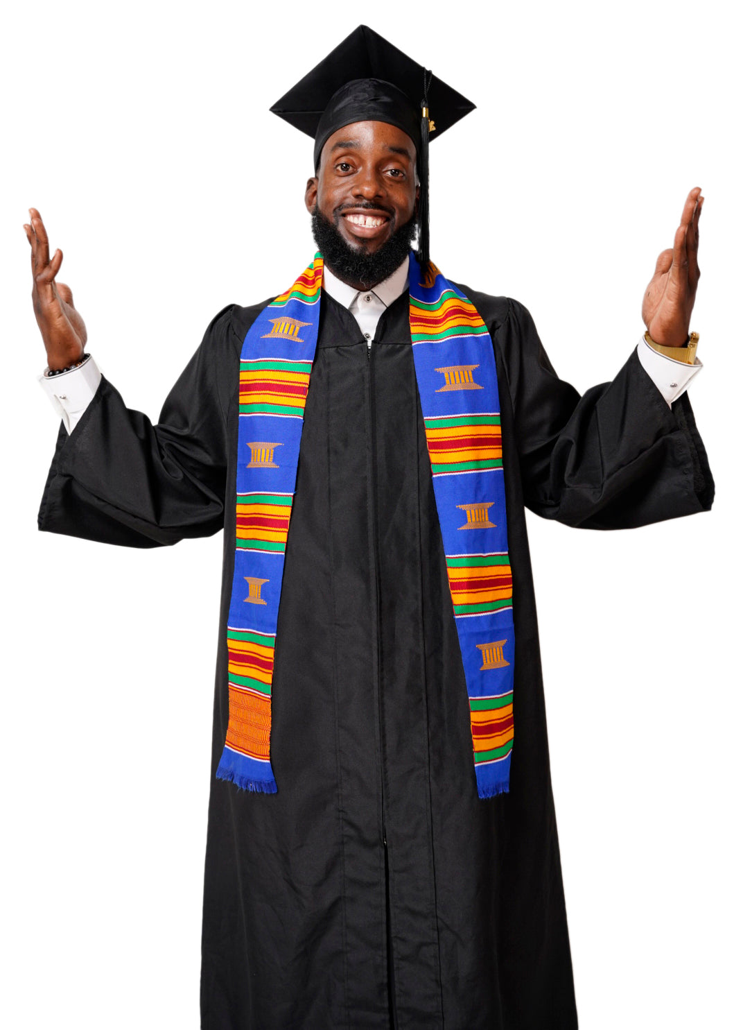 Blue and Gold Hand Woven Kente Cloth Graduation Stole / Sash DP2169BLU、mySite、solidvoid