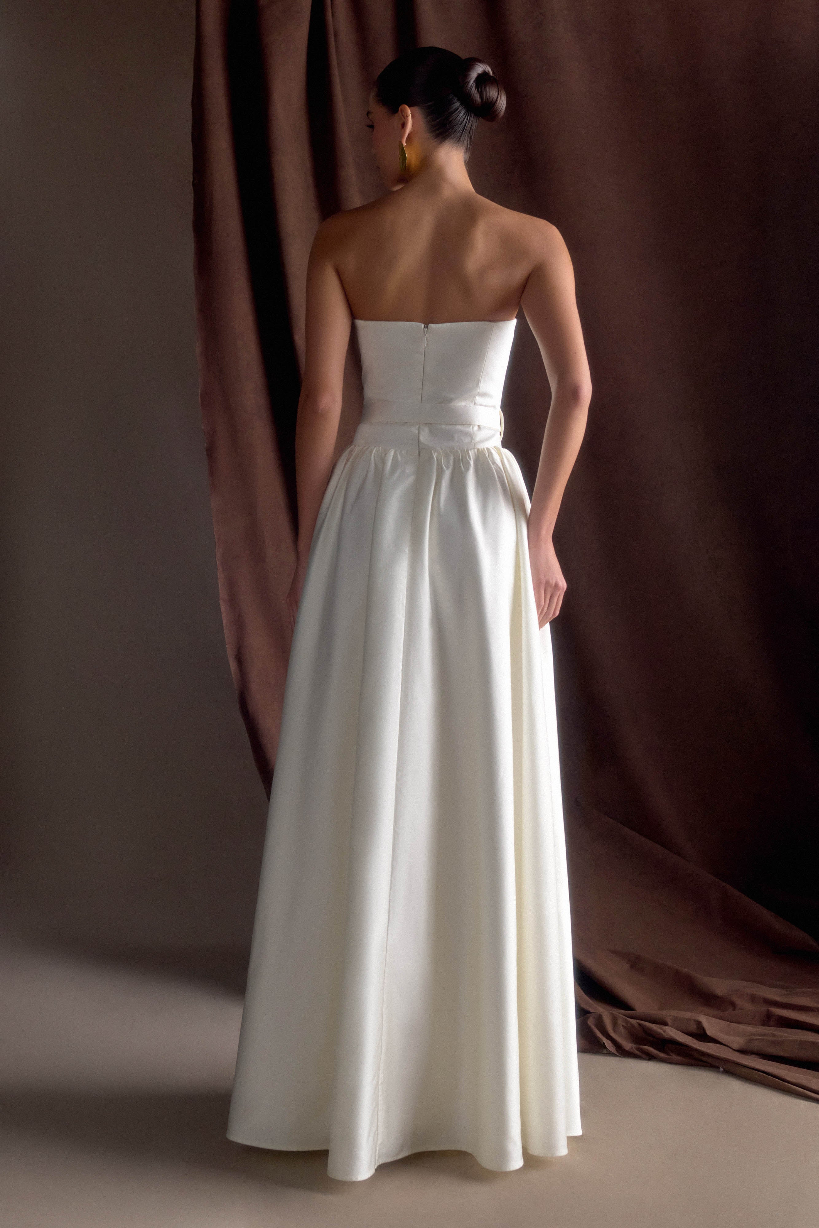 Florence Strapless Belted Maxi Dress - White、mySite、solidvoid