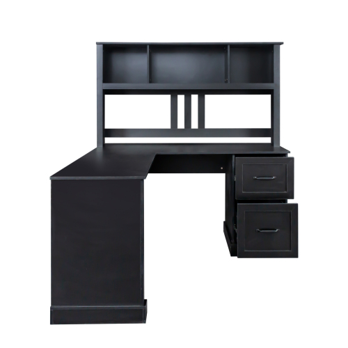 Home Office Computer Desk with Hutch, Antiqued Black finish、、casual