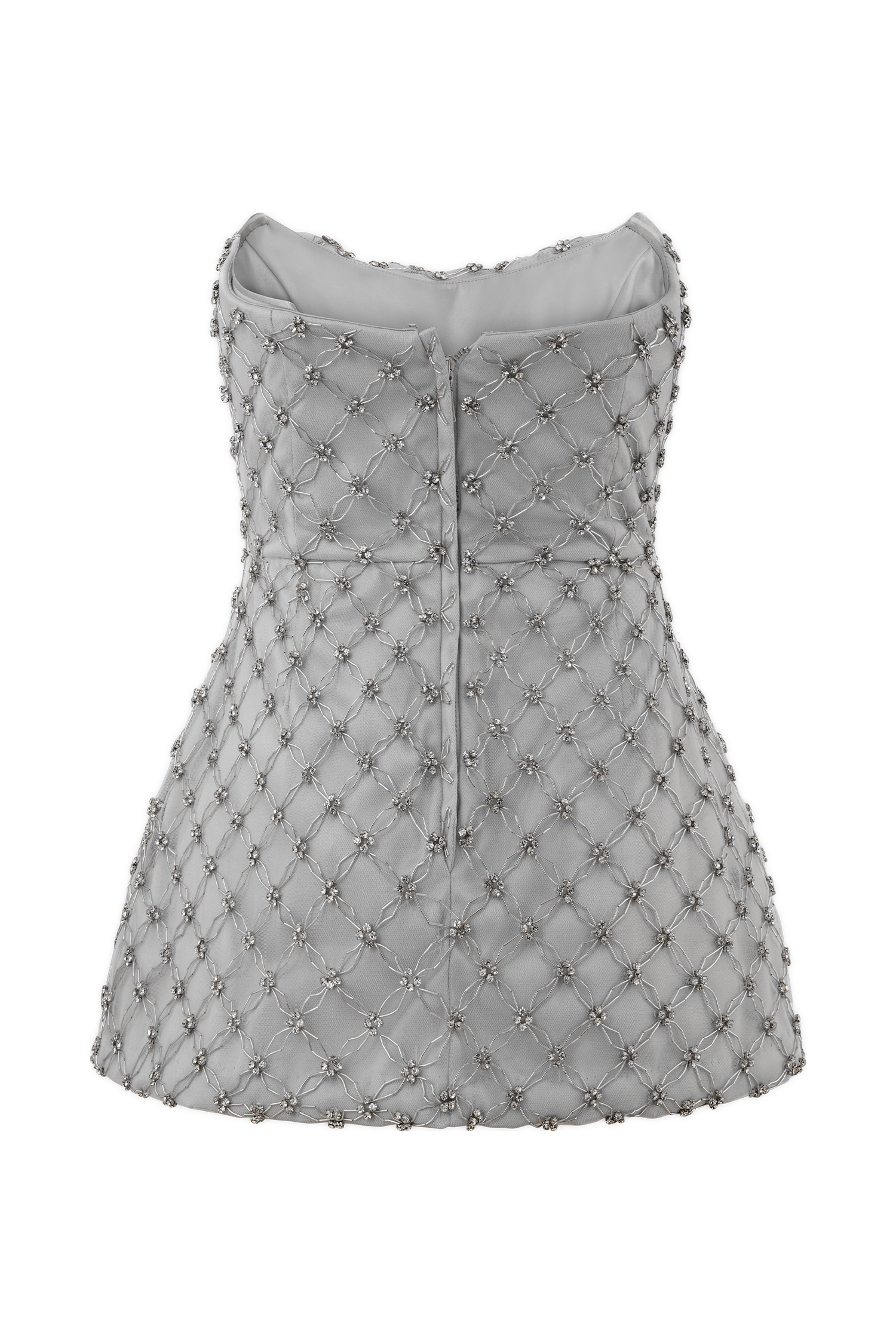 Zuri Hand Beaded Embellished Peplum Corset - Silver、mySite、solidvoid
