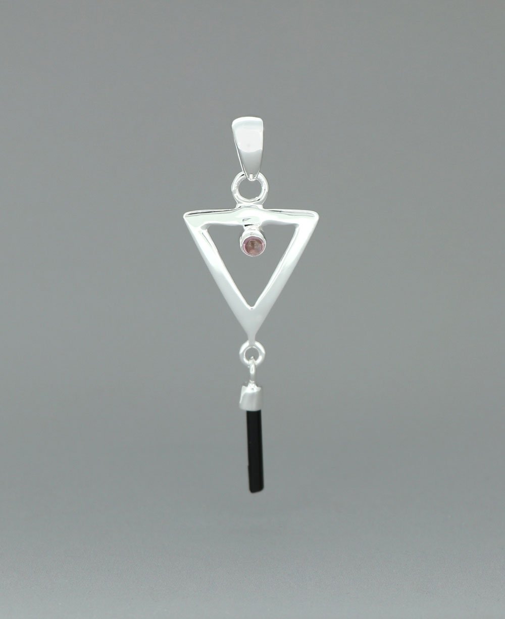 Sterling Silver Inverted Delta Pendant with Pink and Green Tourmaline、mySite、topwebapps