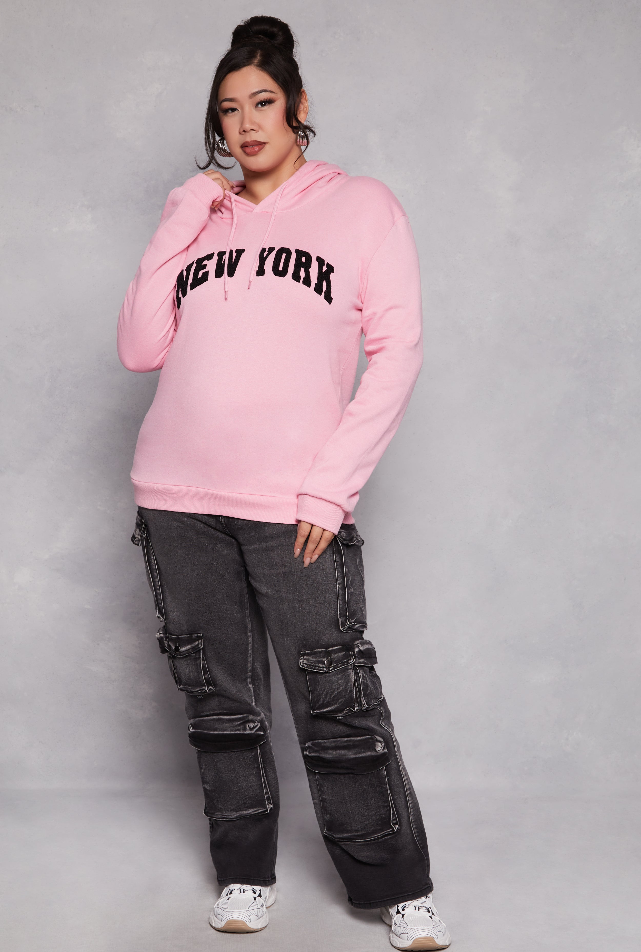 Plus Size New York Chenille Patch Hoodie、mySite、camillekostekn