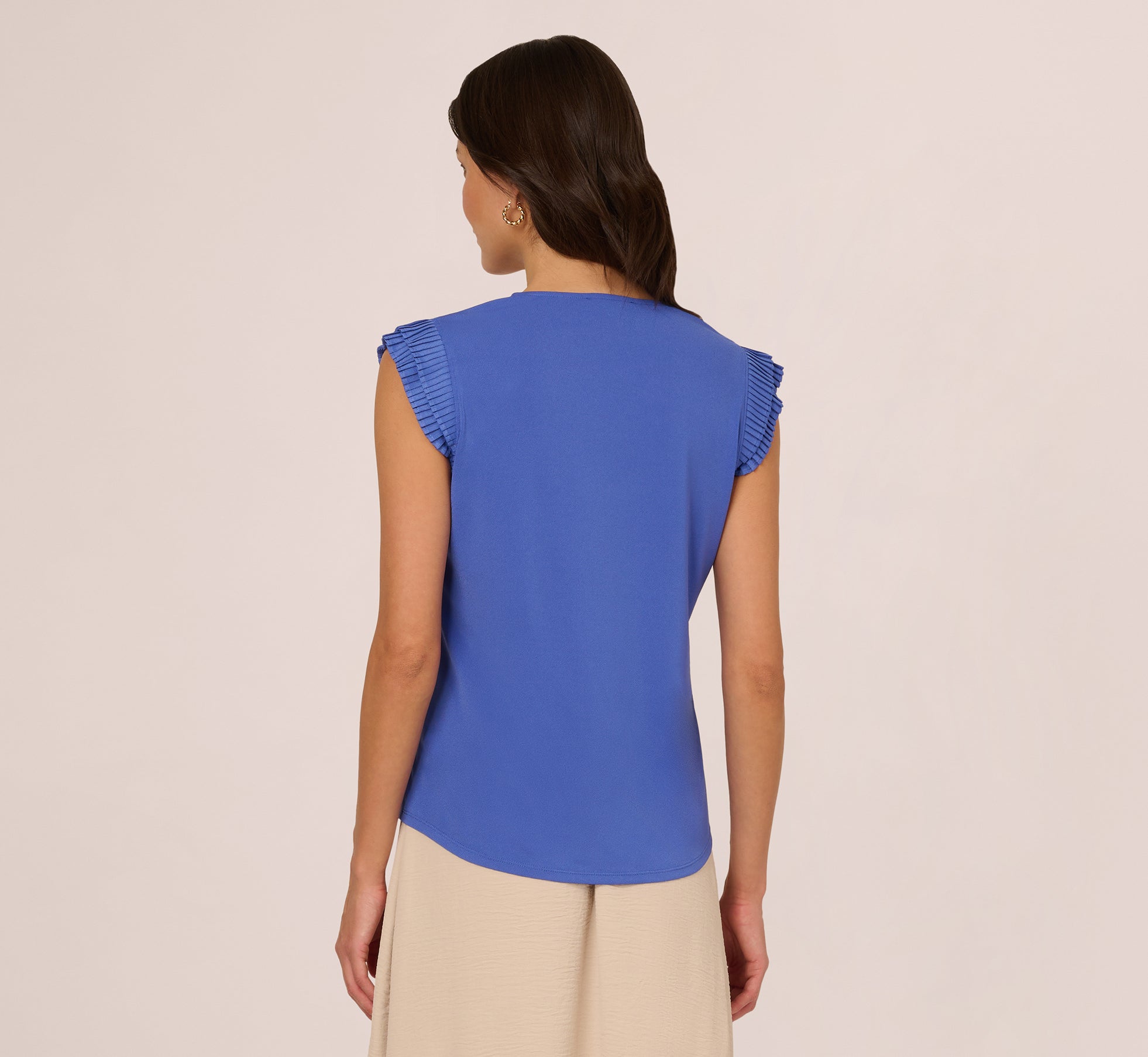 V-Neck Top With Pleated Flutter Sleeves In Amparo Blue、mySite、solidvoid
