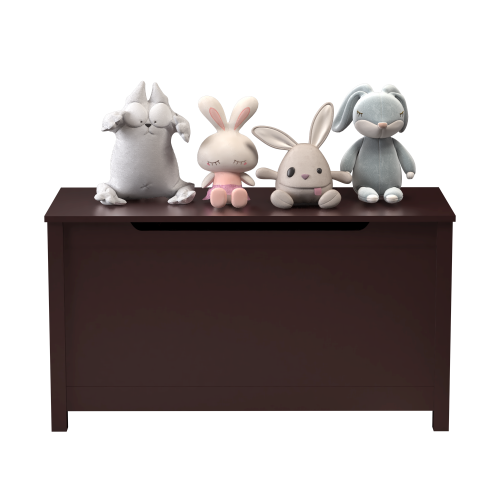 Kids Wooden Toy Box Storage with Safety Hinged Lid for Ages 2+ (White)、、casual