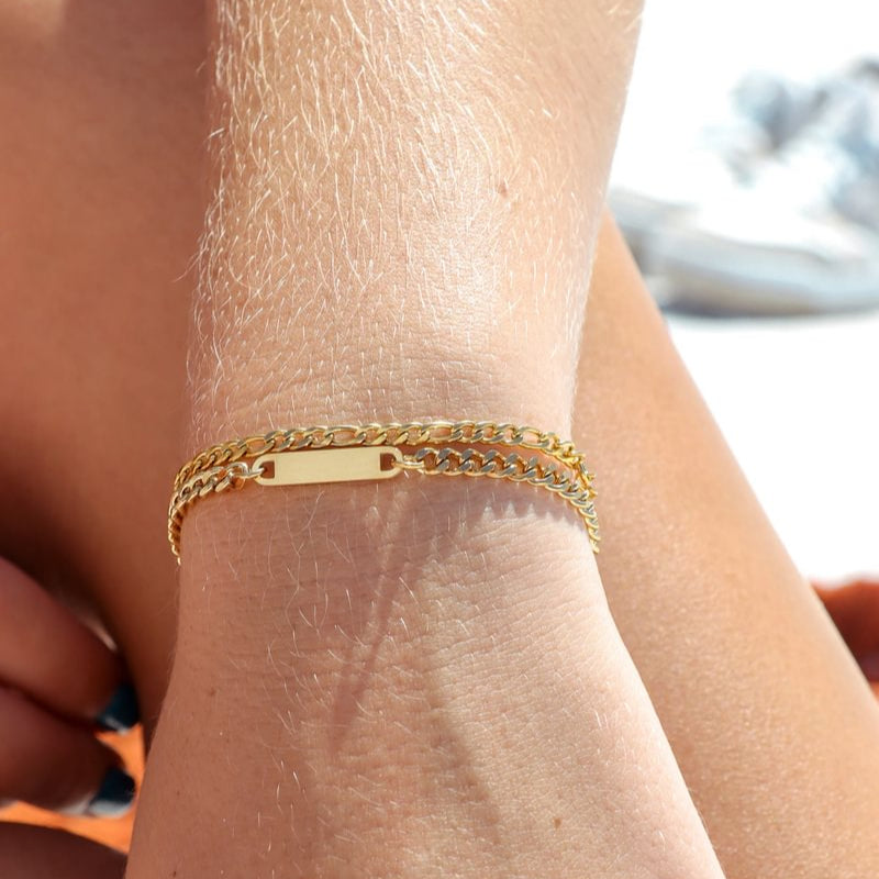 18K Gold PVD Stainless Steel Figaro Chain Bracelet or Anklet / BRJ9097、mySite、dreamappss