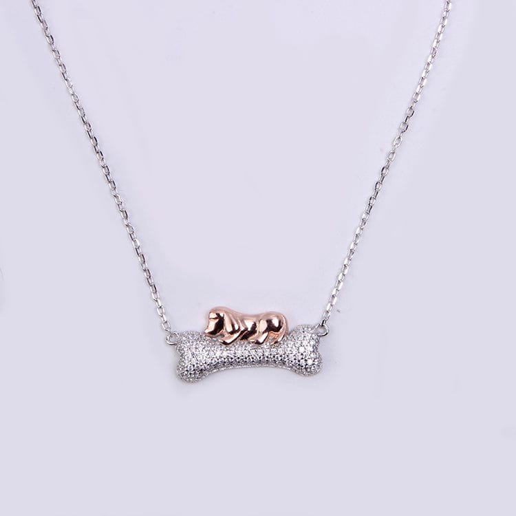 Dog Sleeping on Bone Unique Necklace for Dog Lovers 925 Sterling Silver、mySite、g9winljtr