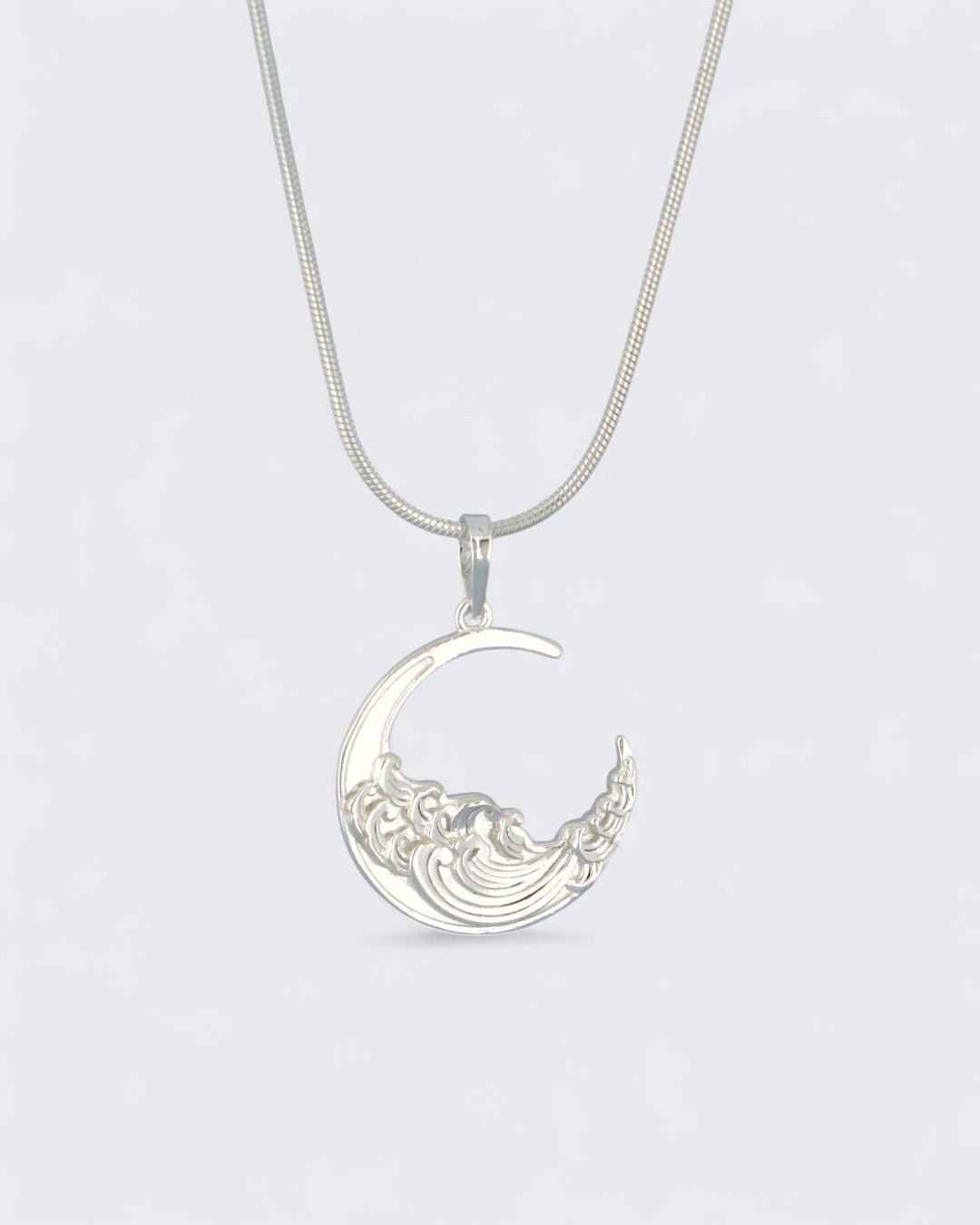 Sterling Silver Crescent Moon and Ocean Wave Pendant – Symbol of Intuition and Life's Flow、mySite、topwebapps
