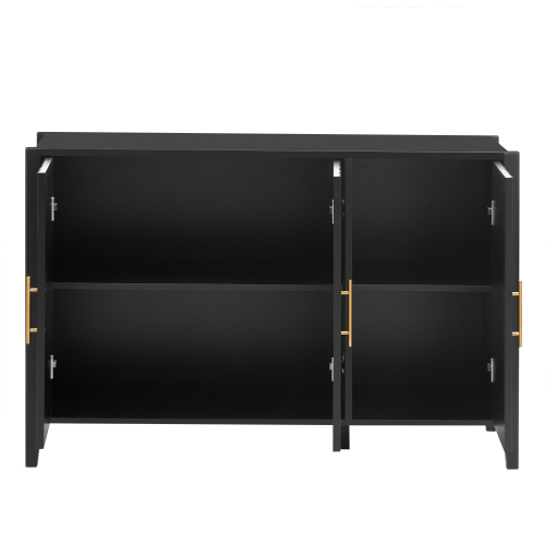 U_Style 63.1''Modern 4-Vertical Wavy Slatted Doors Sideboard,Storage Cabinet With Elegant Design, Solid Wood Legs with Painted,Metal Handles,for Dining Room,Living Room, Kitchen, or Entryway(Black)、、casual