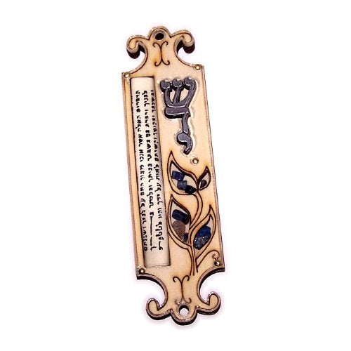  Mezuzah with Israel Gemstones - 3 layers Wooden Mezuzah ( 12.5cm or 5 inches ) - fits up to 3 Inch Klaf、mySite、elrpsem3k