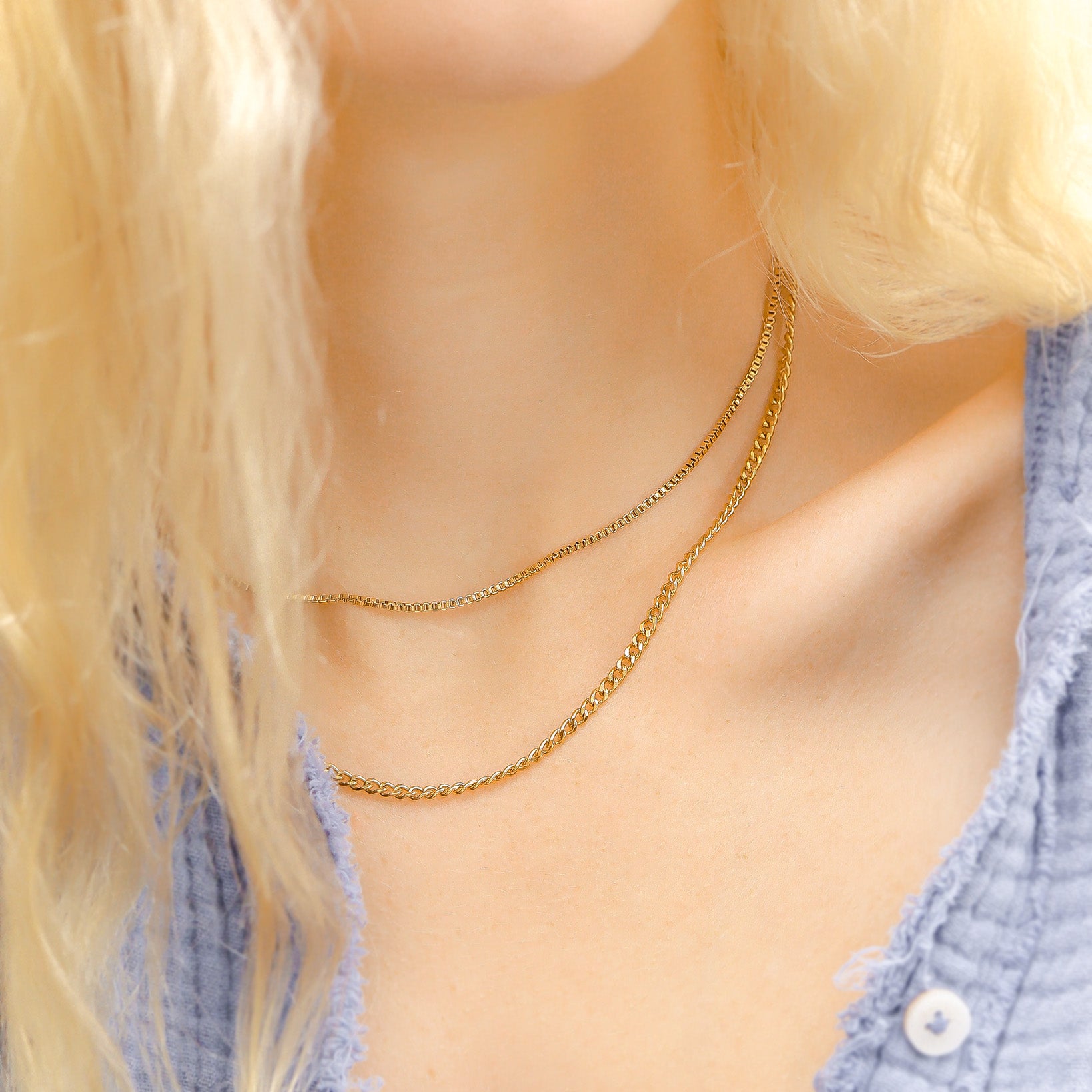 18K Gold PVD Stainless Steel 1.5mm Box Chain Necklace / CHJ2036、mySite、dreamappss