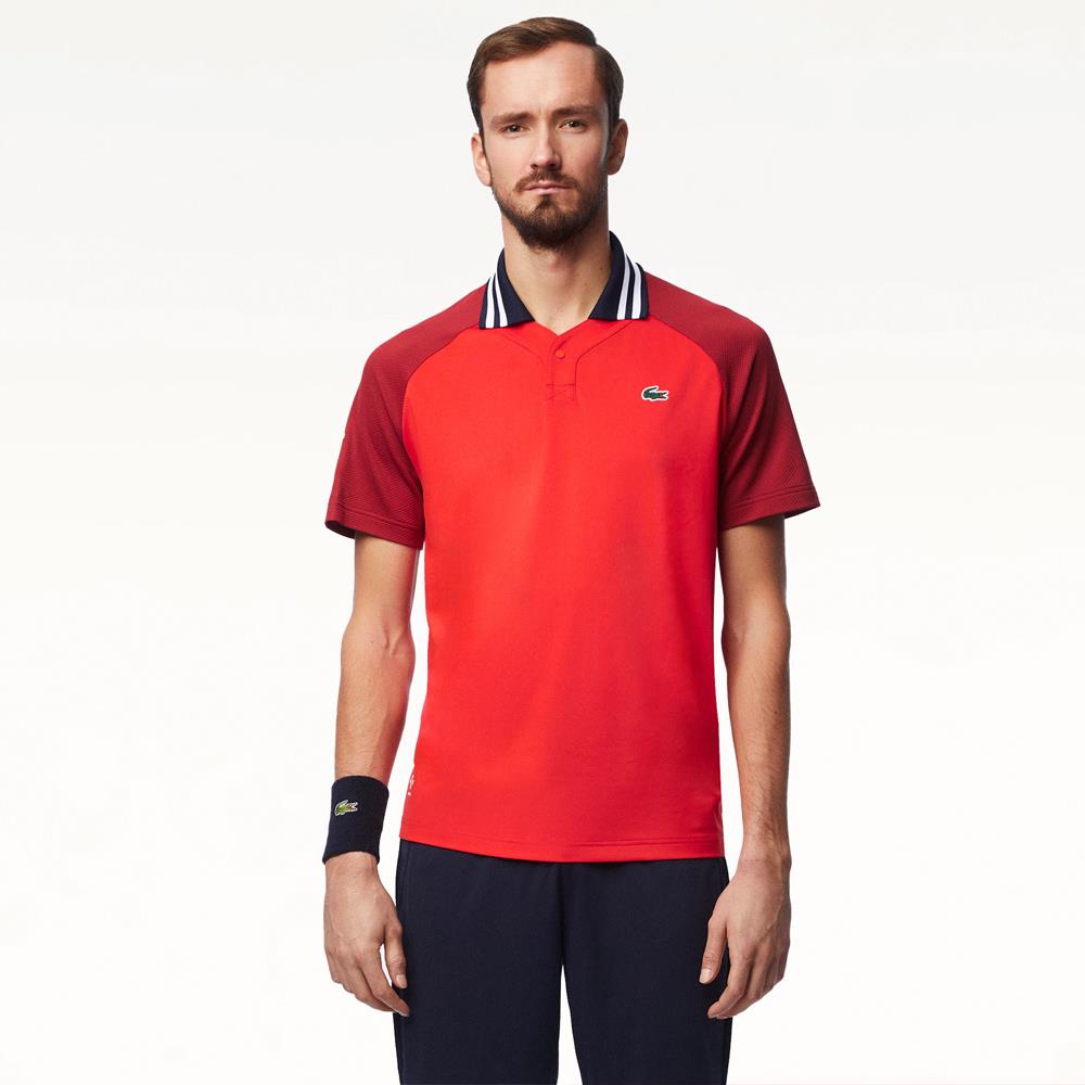Lacoste Men's Medvedev X Ultra-Dry Tennis Polo - Red/Bordeaux、mySite、neckold