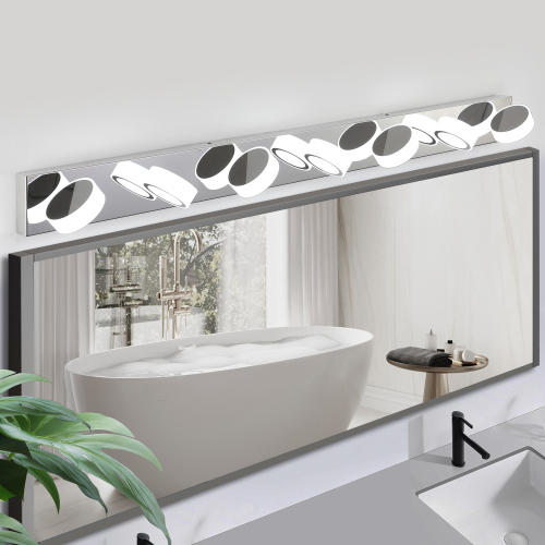 (Same as W1340110595/L2010) 45" Modern 6-Light LED Vanity Light, Sleek Black Bathroom Wall Light Fixture for Mirror, Shower, and Bathroom Decor、、eastwooduniform
