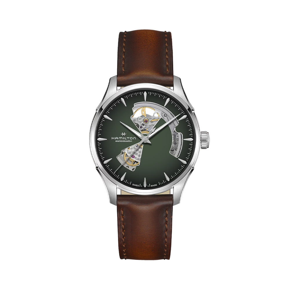  Jazzmaster Open Heart Auto 40mm - Green on Leather Strap