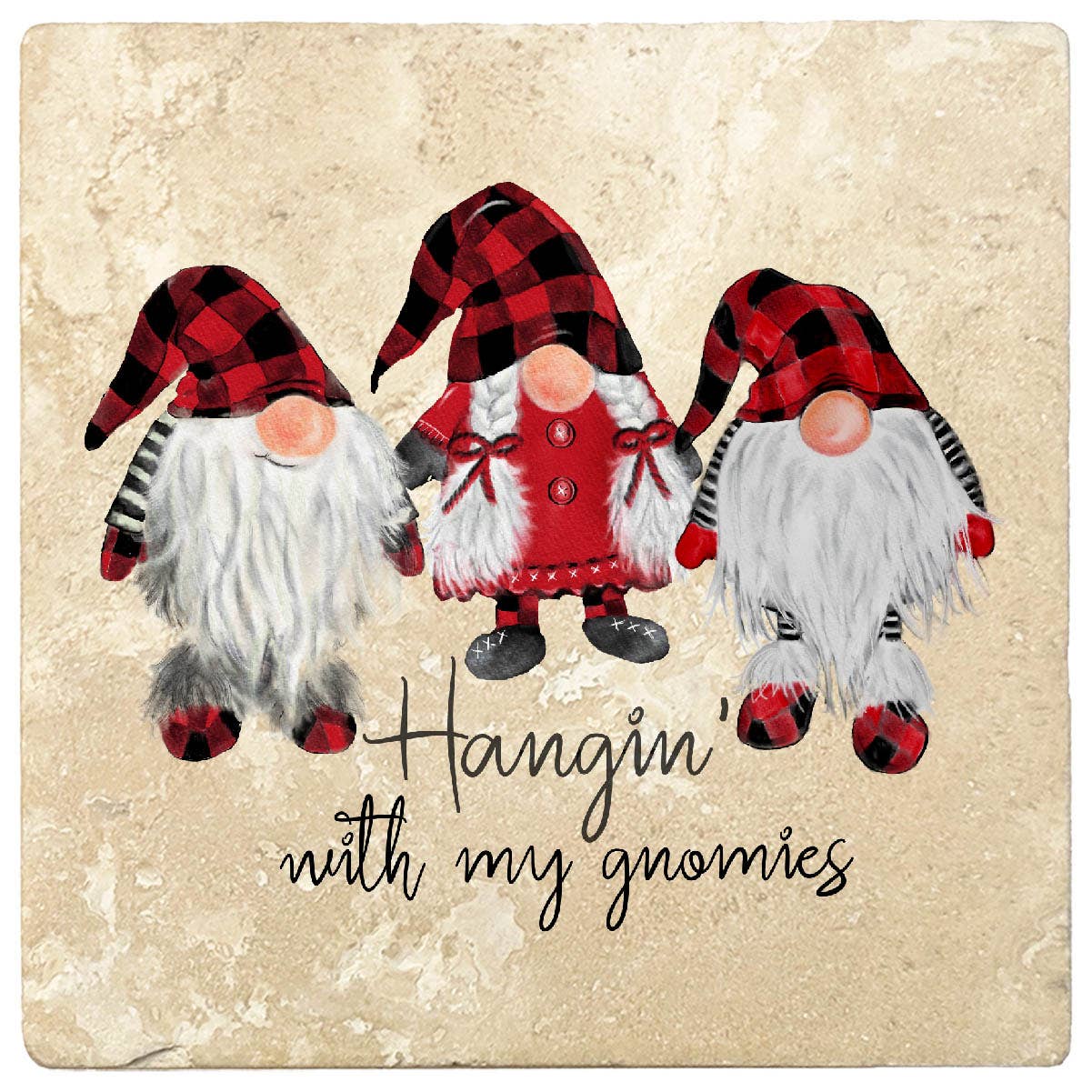 Hangin' with My Gnomies Christmas by Krebs - Set of 4, 4 Travertine Coasters - Three Gnomes、mySite、g9winljtr
