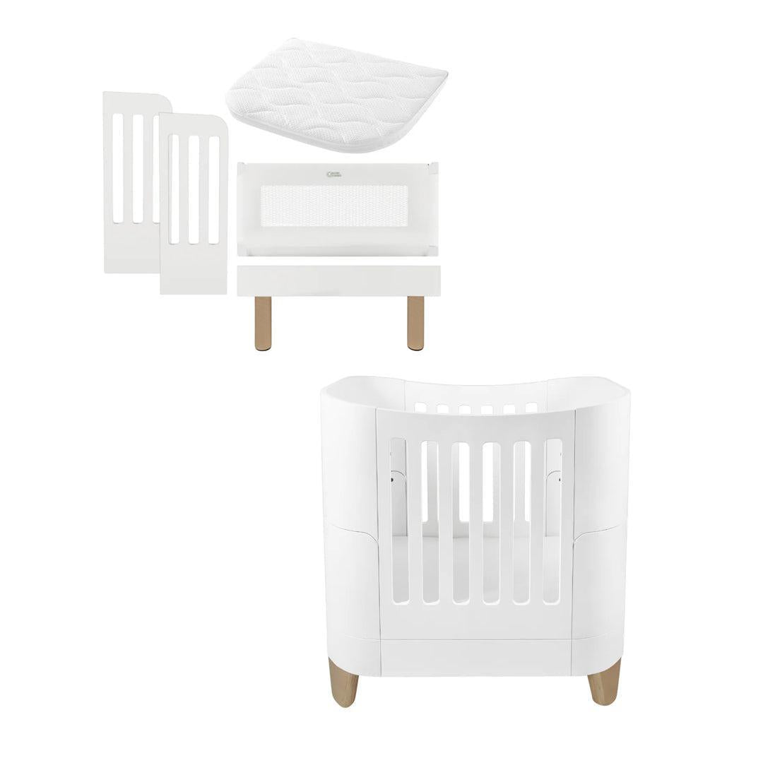  Gaia Baby Serena Mini Cot + Bedside Crib - Includes Bedside mattress - White / Natural、mySite、merchandisen