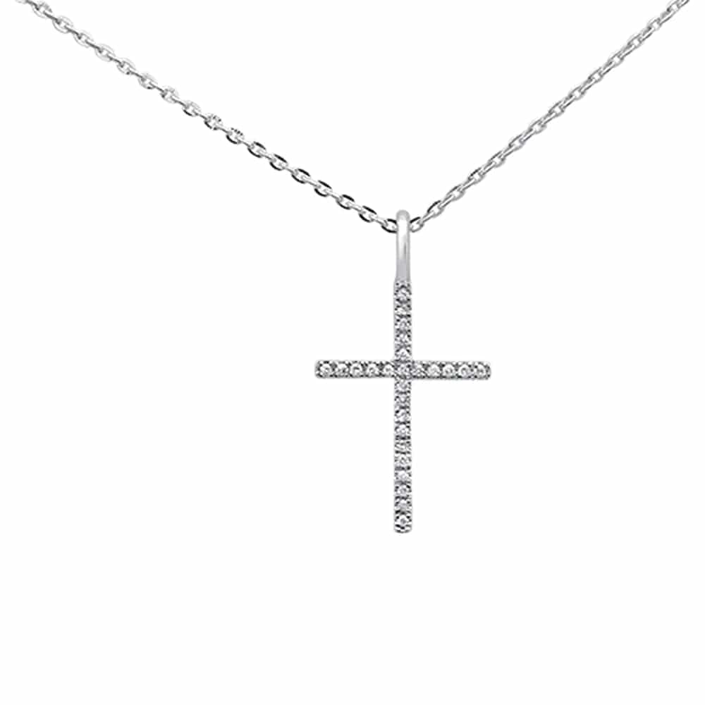 Diamond Cross Pendant Necklace 18 Long Chain .04ct 14kt White Gold、mySite、g9winljtr