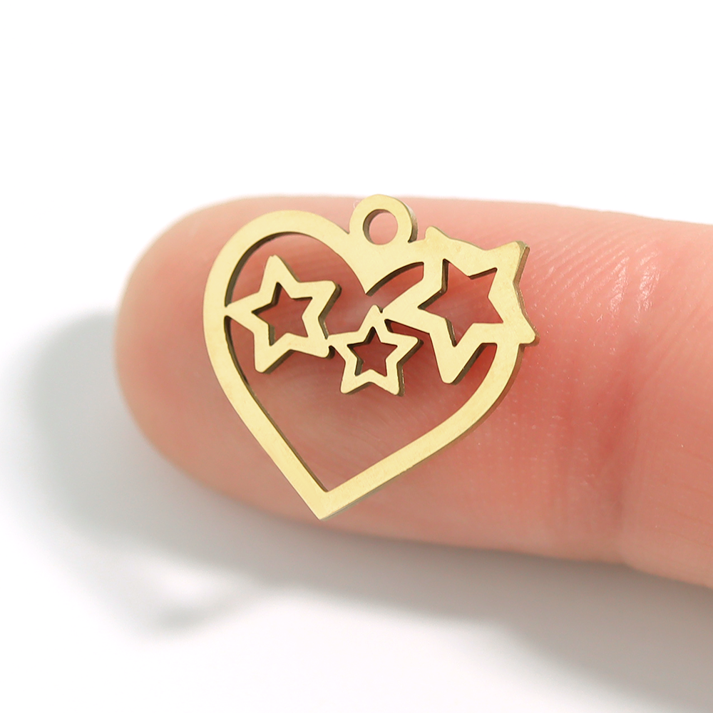 18K Gold PVD Stainless Steel Cutout Heart And Stars Charm / PDL0020、mySite、dreamappss