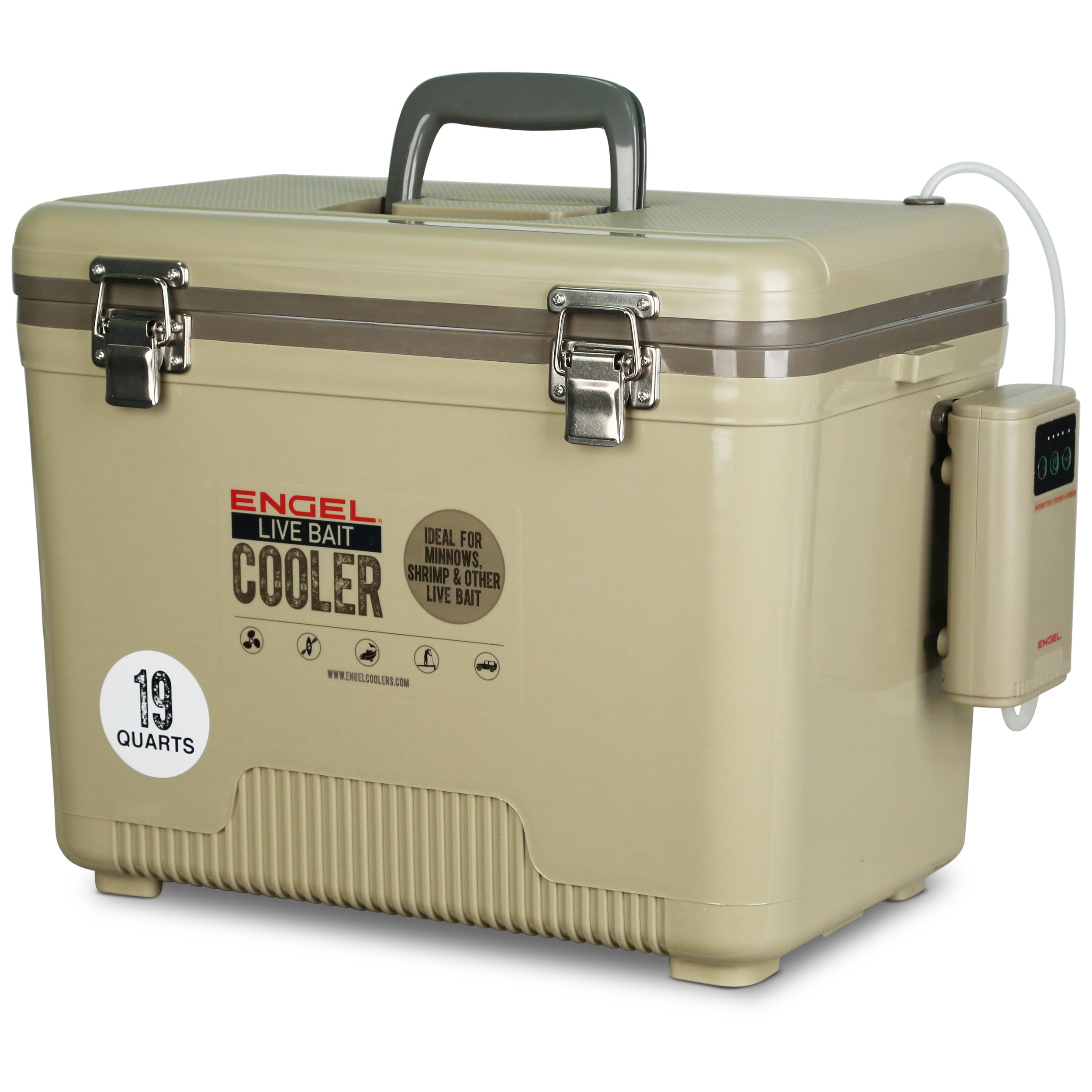 Engel 19Qt Live bait Pro Cooler with AP3 Rechargeable Aerator & Stainless Hardware、mySite、noshort