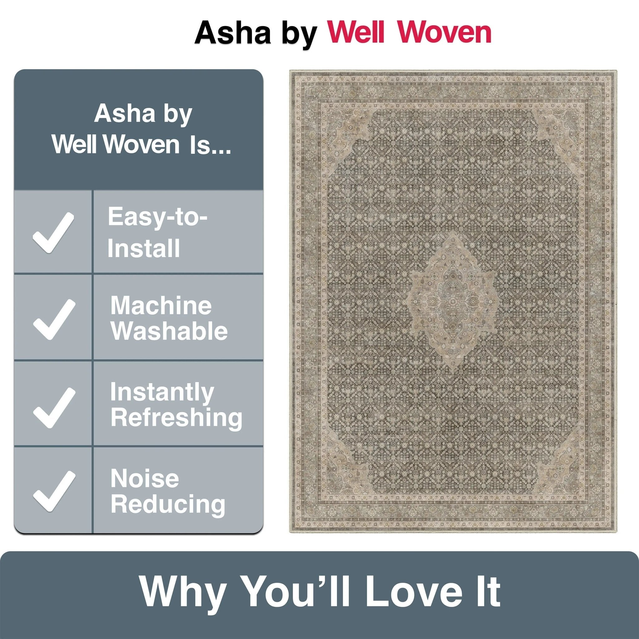 Asha 2-in-1 Lilith Vintage Oriental Kilim Rug + Rug Pad Included、mySite、gigharbornorthrealestate