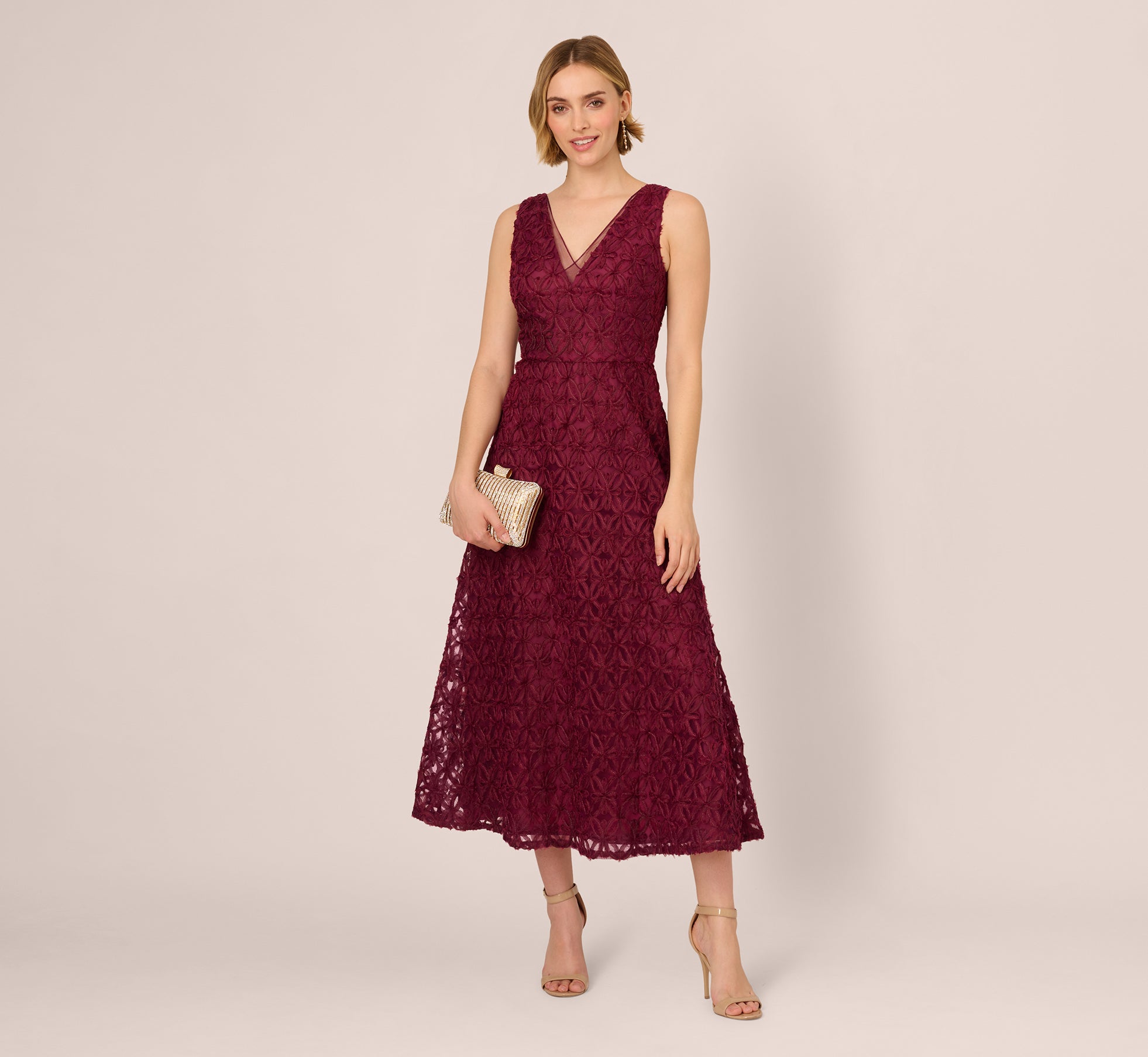 Sleeveless Soutache Embroidered Midi Dress In Light Wine、mySite、solidvoid
