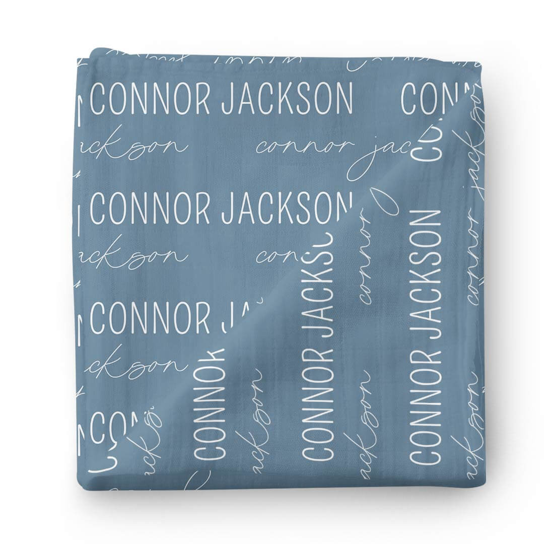  Personalized Dusty Blue Baby Name Swaddle Blanket - Block & Script、mySite、layawaytickets