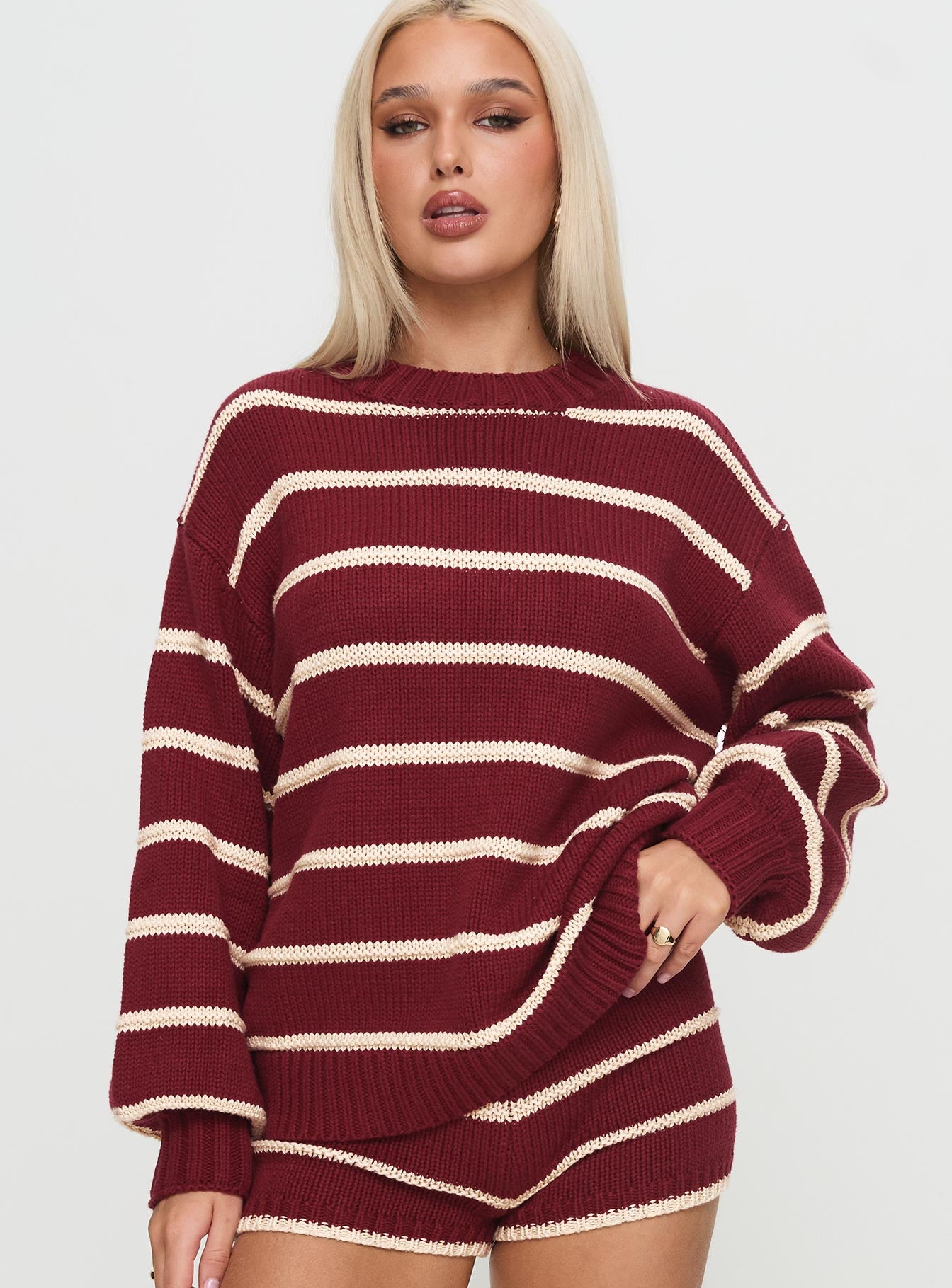 Read Your Mind Knit Sweater Maroon Stripe、mySite、solidvoid
