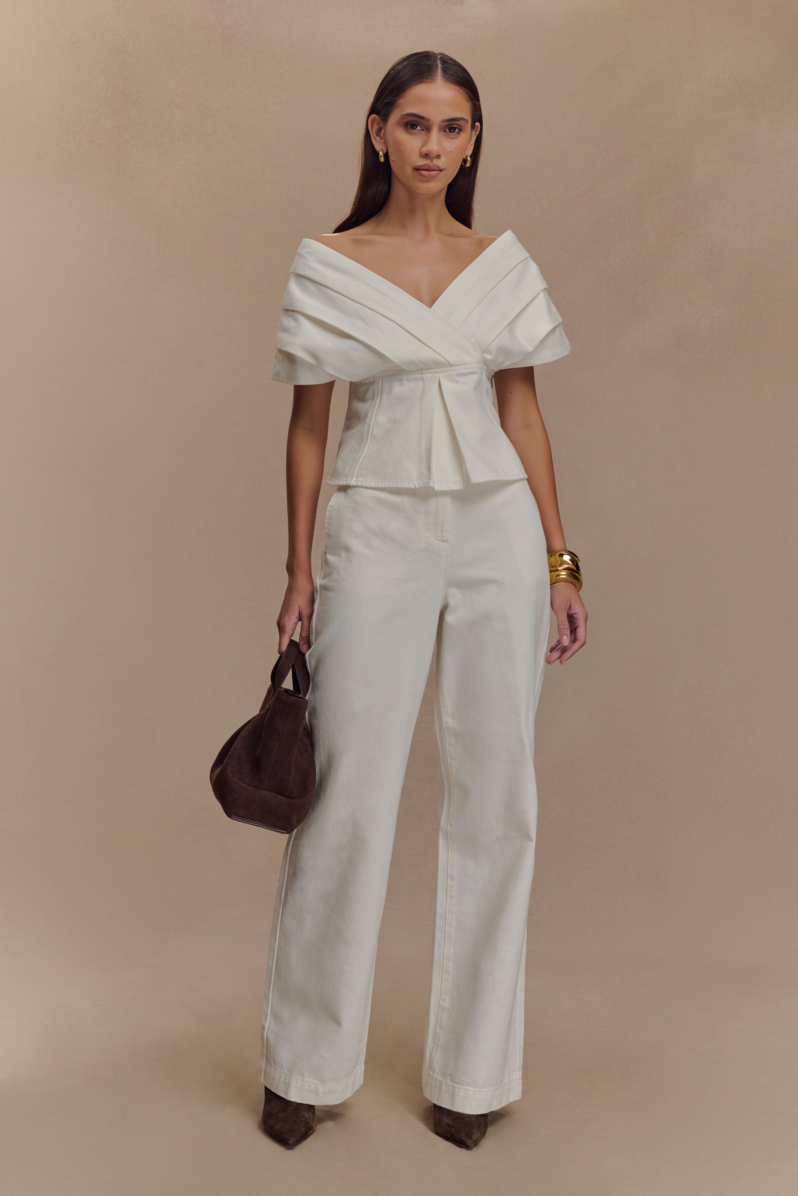 Rayne Off Shoulder Denim Top - White、mySite、solidvoid