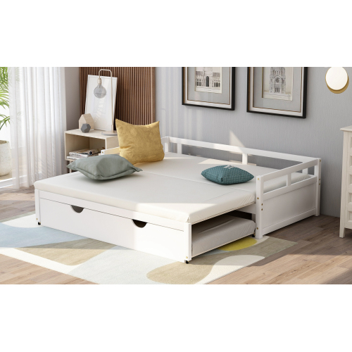 Extending Daybed with Trundle, Wooden Daybed with Trundle, White、、casual