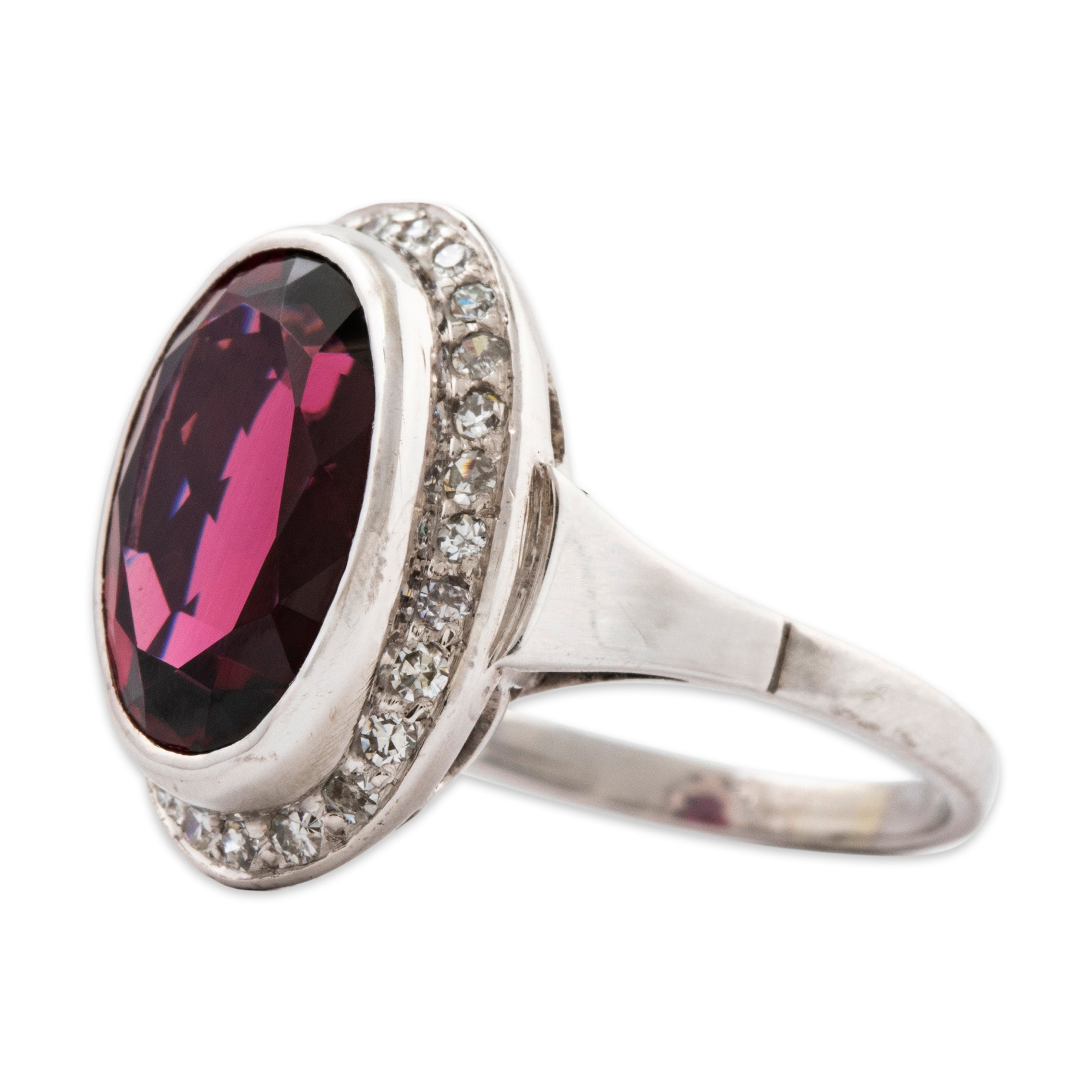 Large Vintage 14k White Gold 6.74ct Rhodolite Garnet diamond Halo Ring 9、mySite、hinf8tx79