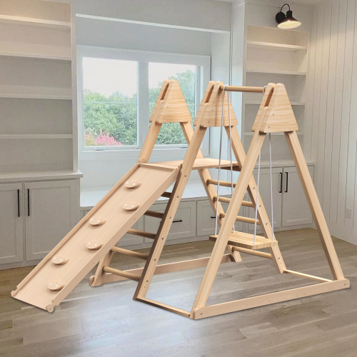 4-in-1 Juniper Indoor Play Gym - Jungle Gym Playset with Baby Swing, Slide, Ladder, and Climbing Wall - Foldable Wooden Playset - Indoor Jungle Gym for Kids、、casual