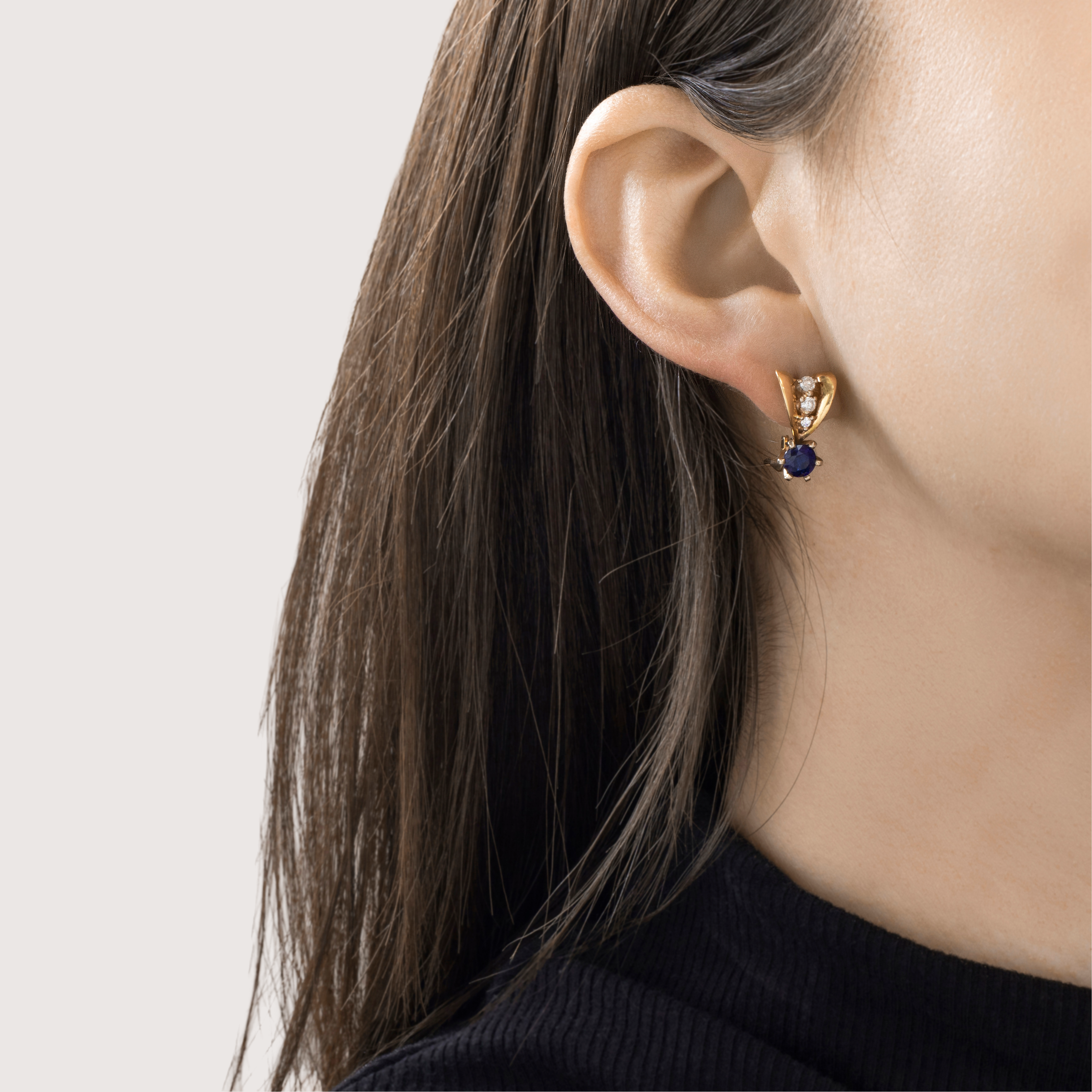 Vintage 18k Yellow Gold 1.1cttw Blue Sapphire .26cttw Diamond Earrings、mySite、hinf8tx79