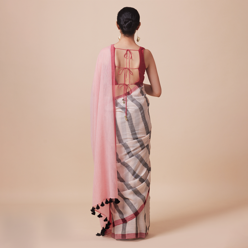 Linen Solid Saree with Blouse | Ivory、mySite、camillekostekn